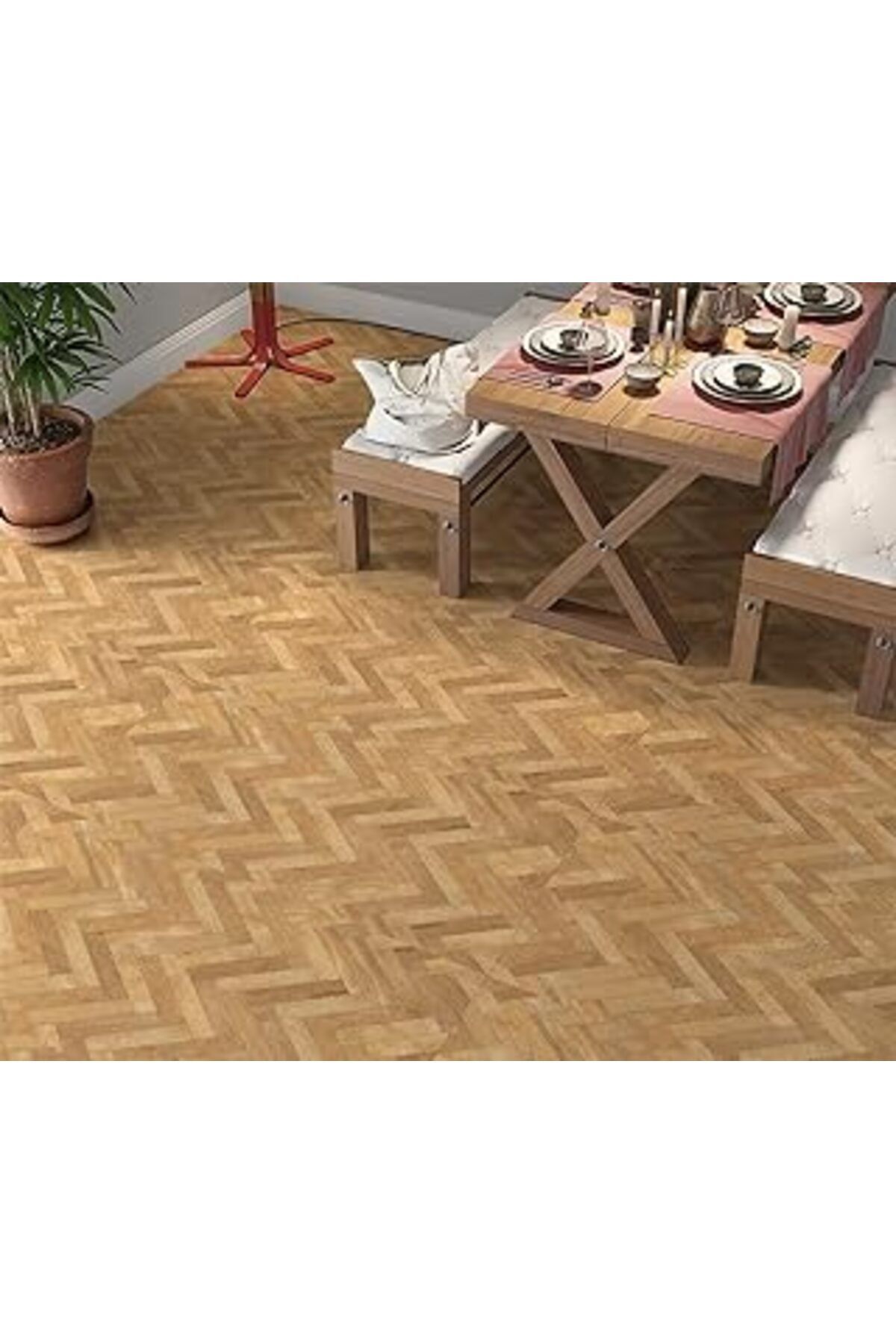 Karachil Stickerart Yer Kaplama Zemin Kaplama Folyosu 65X130 Cm Herringbone Wooden
