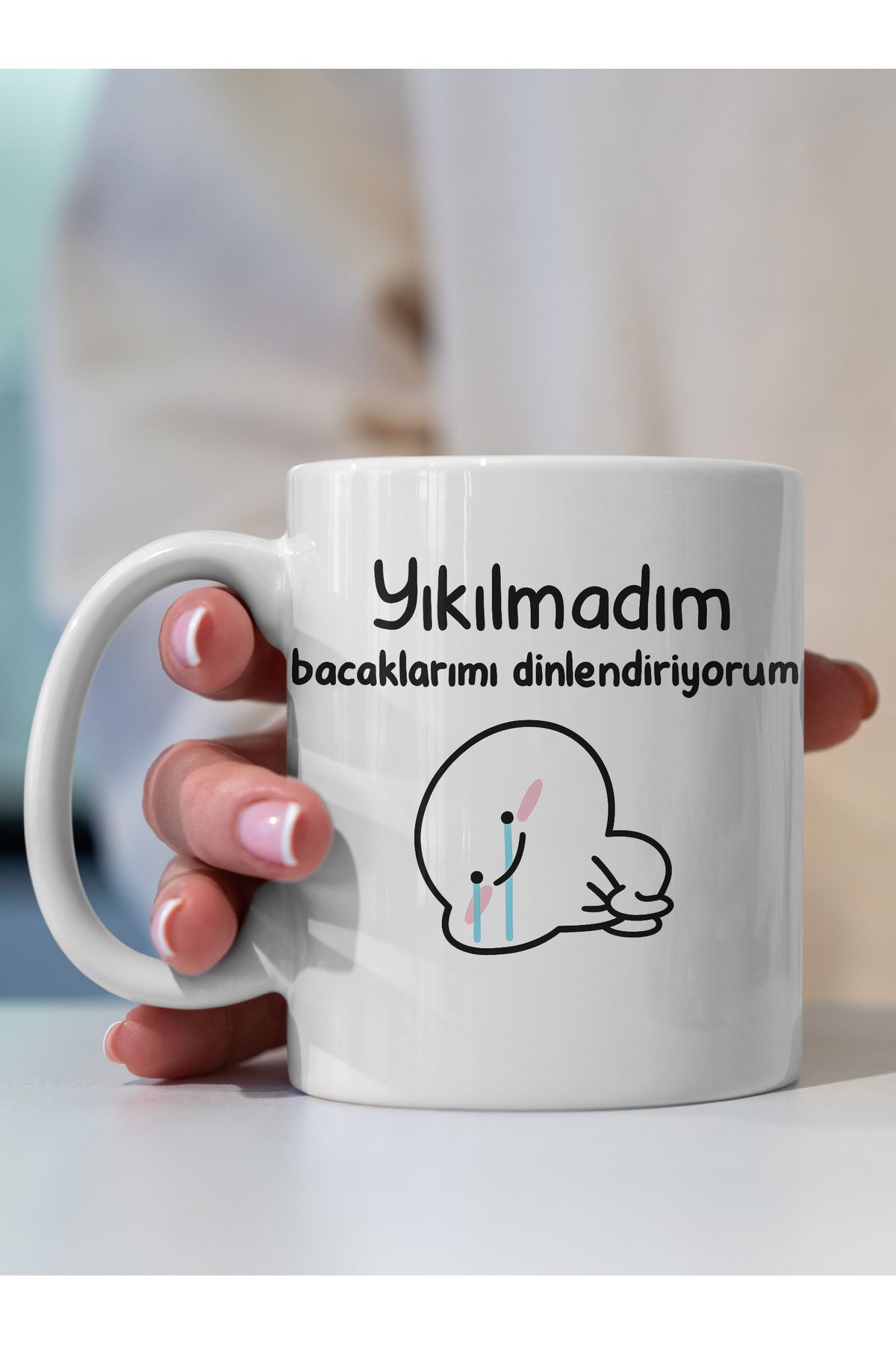 Ayabak Kupa Bardak - Yıkılmadım Esprili Yazılı Desenli Kupa Bardak - Hediyelik Kupa Bardak
