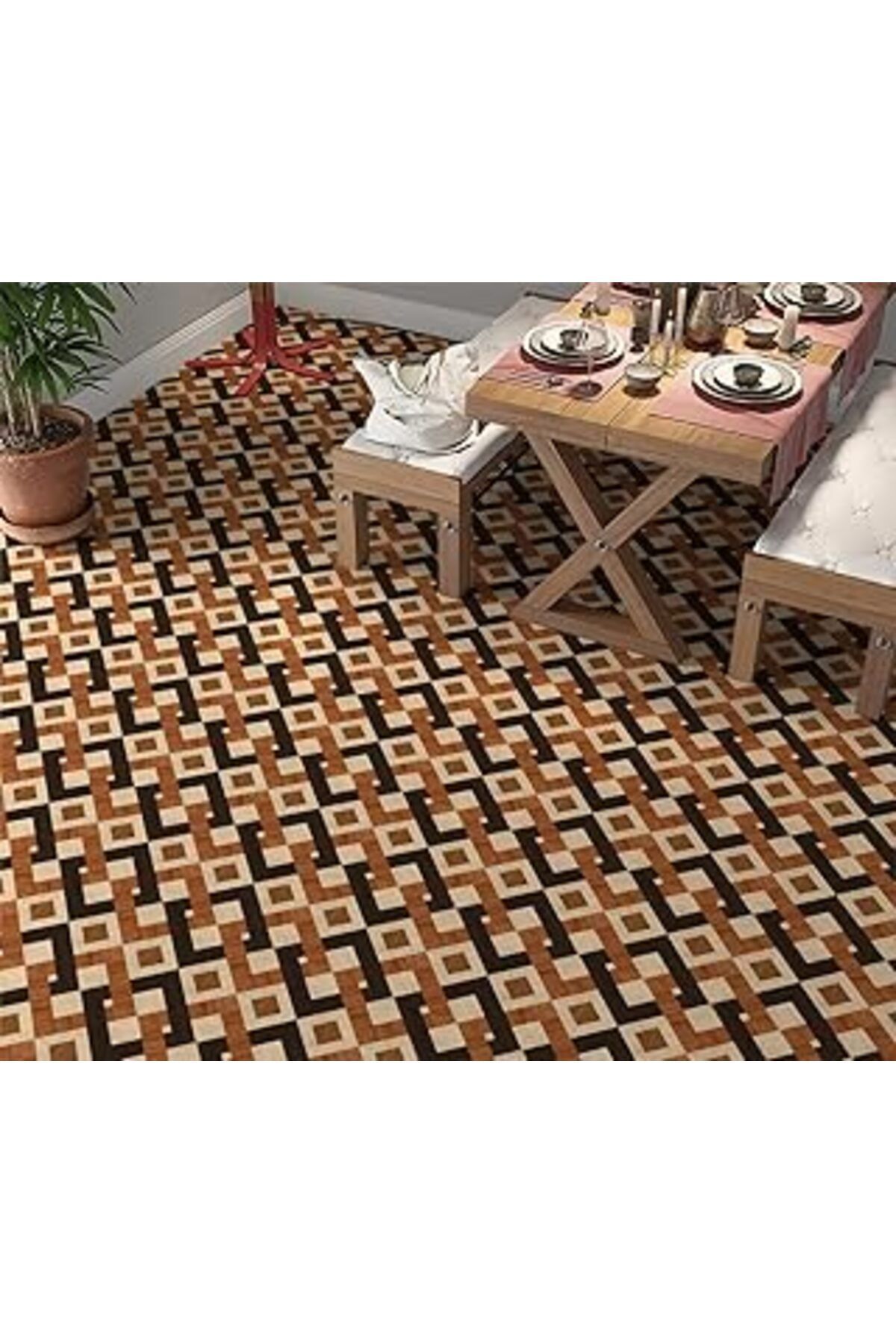 Karachil Stickerart Yer Kaplama Zemin Kaplama Folyosu 65X130 Cm Floor Wood Tile