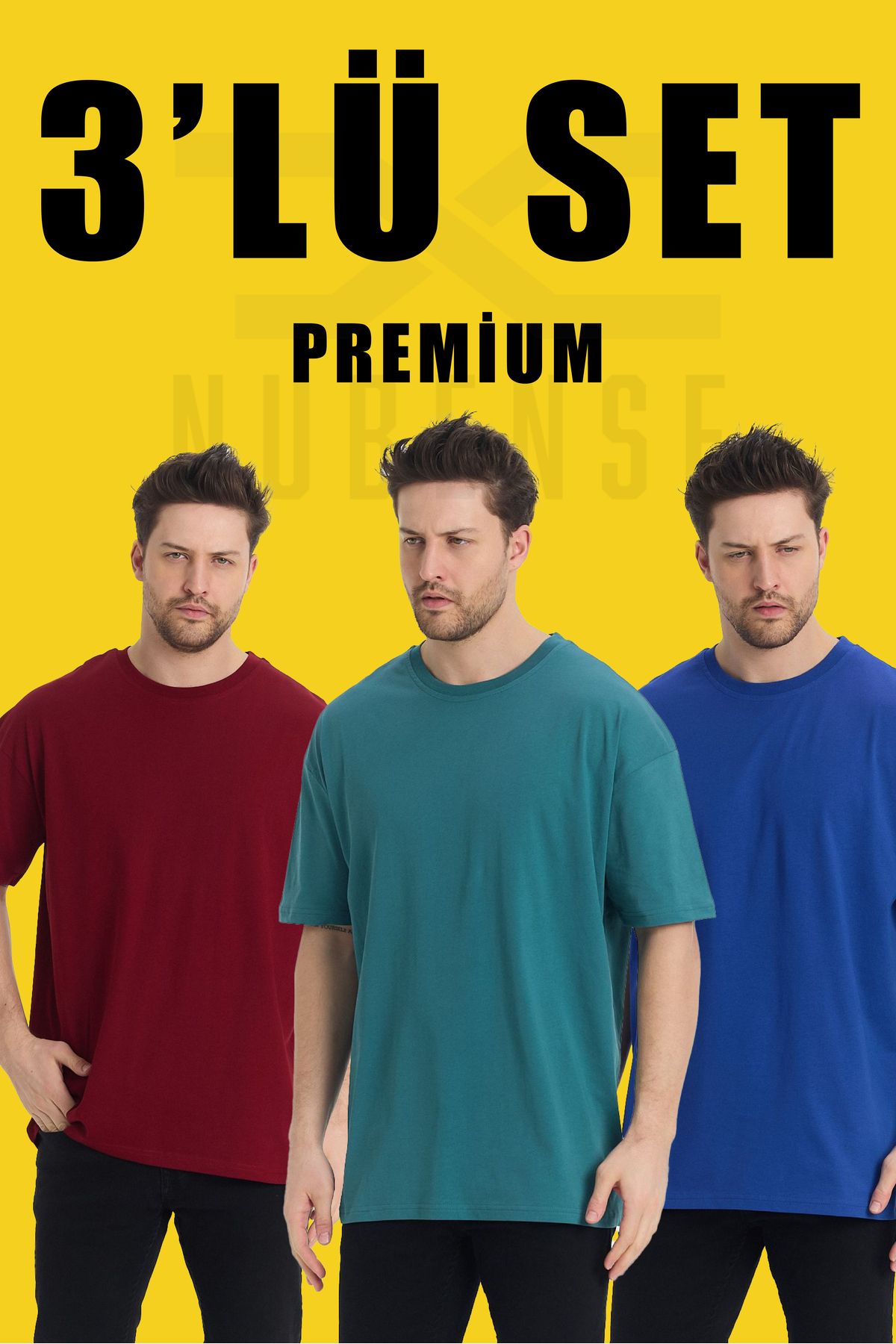 Uniquetex NUBENSE / Oversize Unisex Sade Pamuklu Simit Yaka T-shirt (Set Tişört -8)