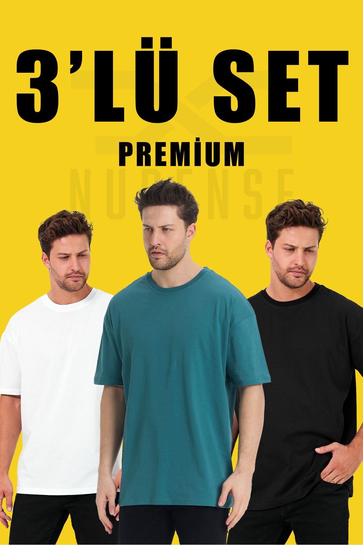 Uniquetex NUBENSE / Oversize Unisex Sade Pamuklu Simit Yaka T-shirt (Set Tişört -7)