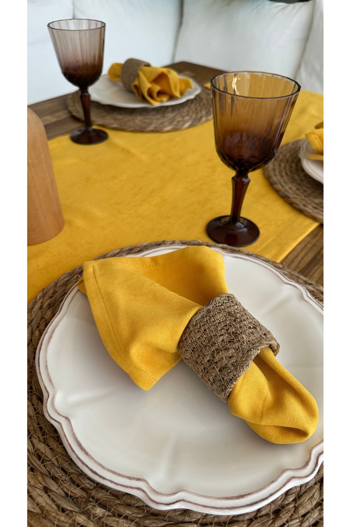 Decamor home Kadife Dokulu Dertsiz Hardal Sarı Peçete 6 ad
