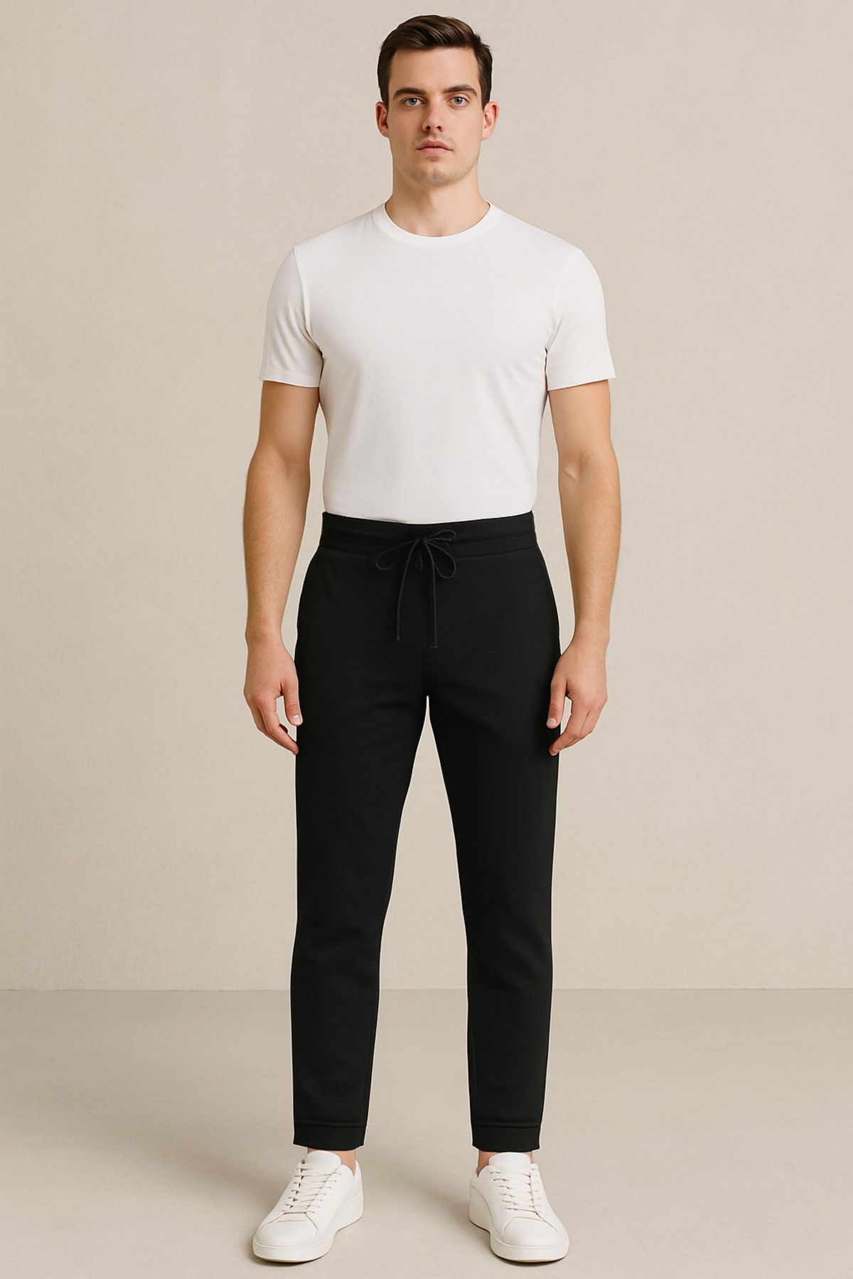 wo&manland Erkek Beli Lastikli Bağcıklı Antrasit Jogger Pantolon