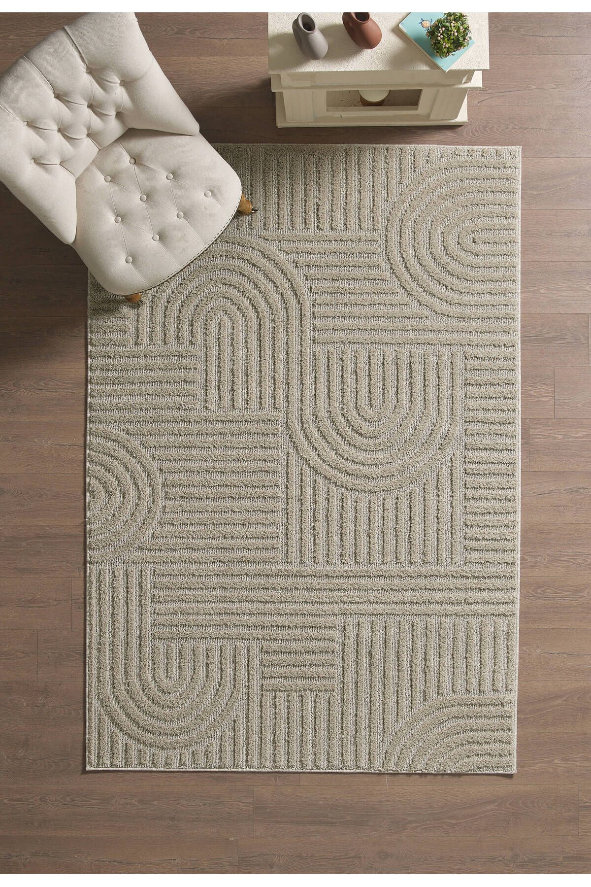 Anaska Home Modern Desen Özel Kesim Halı Salon Halısı Mutfak Halısı Yolluk Bej Halı Kolay Temizlenebilir Halı