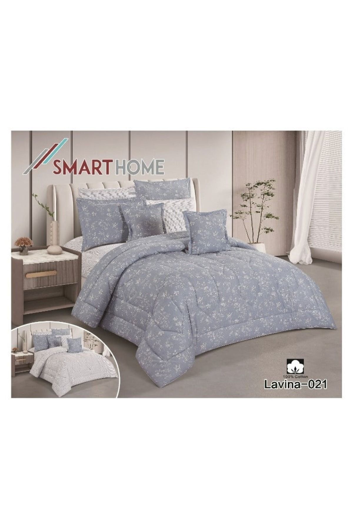 smart home-Double-sided comforter set, 8-piece comforter with comfortable inner filling, 8-piece double comforter fits two people's beds 3