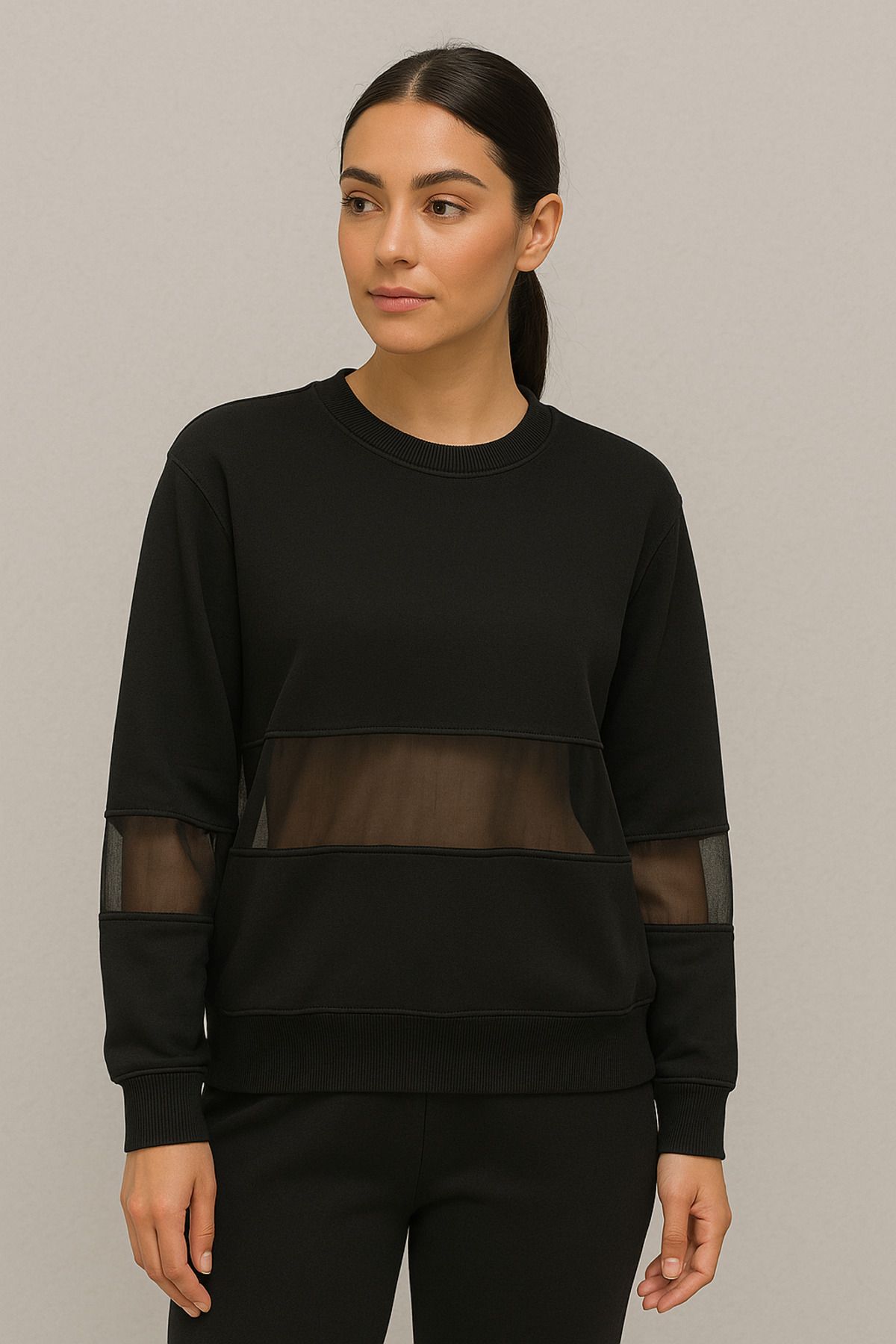 vexillum organze sweat ekru ve siyah