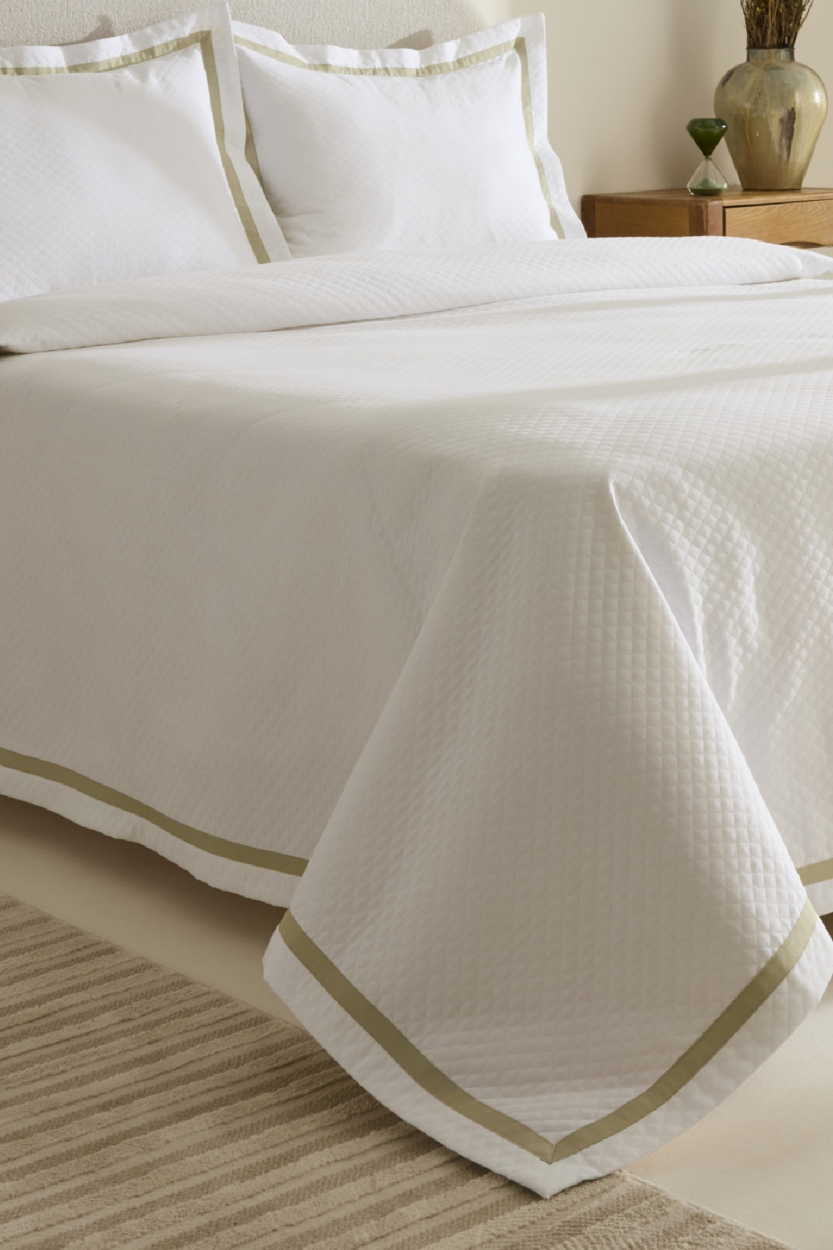 Karaca Home-White Collection Doris 100% Cotton Double Bedspread Set Sage 3