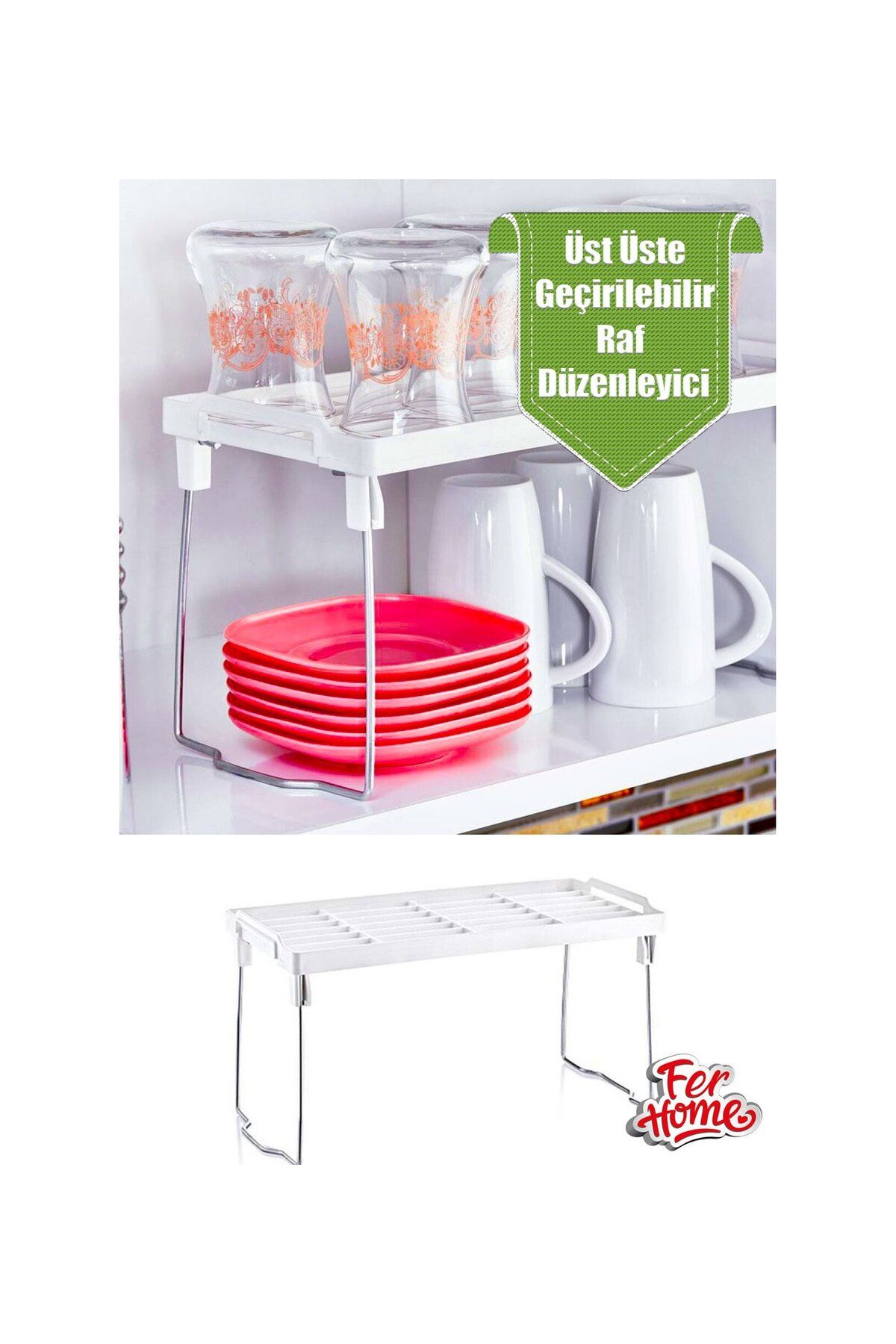 BRK PLASTİK Tabak Bardak Organizer Mutfak Dolap İçi Raf Düzenleyici