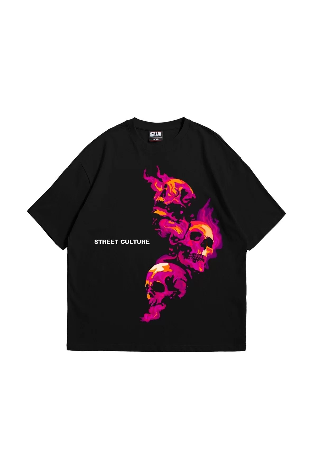Bak Moda Skull Smoke Baskılı Oversize Unisex Siyah Tshirt