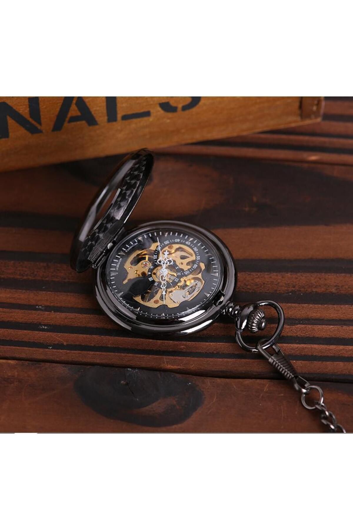 valkyrie-Mechanical Chain Pocket Watch Transparent Design Retro Style Wind-Up Collectible Watch with Shackle 7