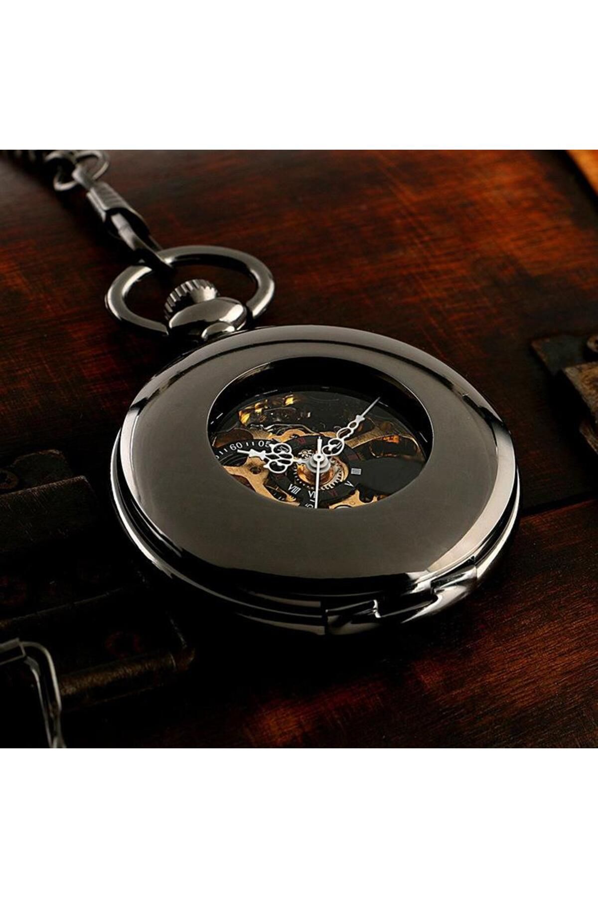 valkyrie-Mechanical Chain Pocket Watch Transparent Design Retro Style Wind-Up Collectible Watch with Shackle 4