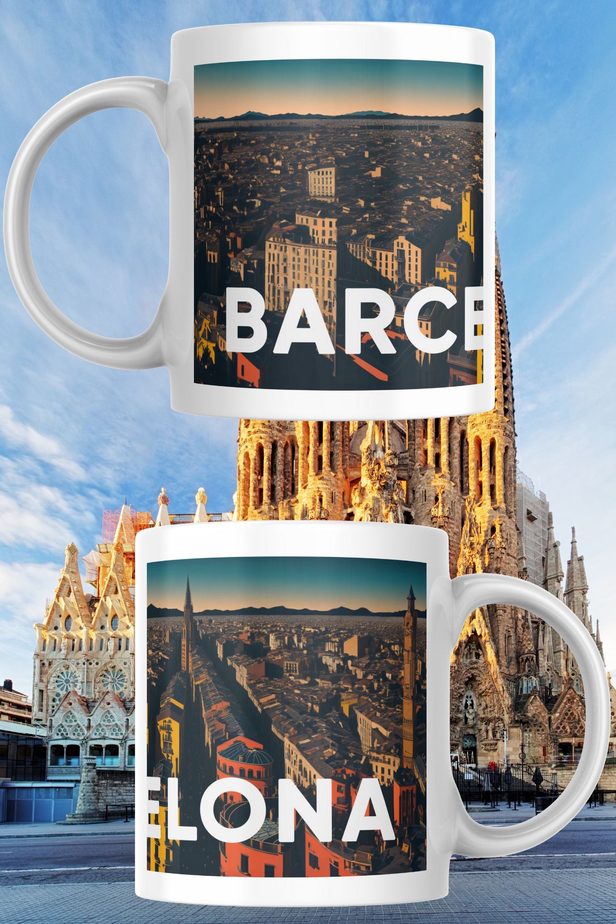 zerhome Barcelona Temalı Beyaz Porselen Kupa Bardak