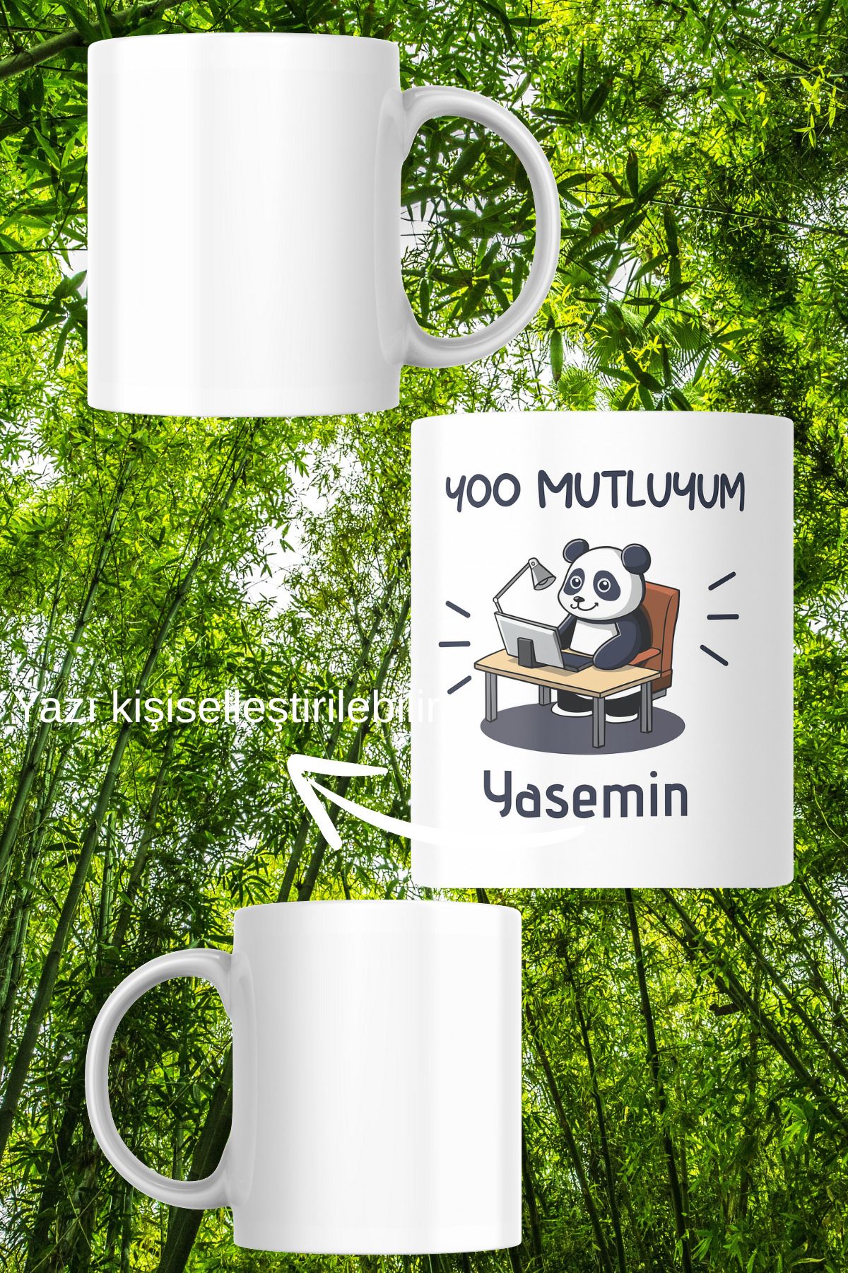 zerhome Panda 2 Temalı Beyaz Porselen Kupa Bardak