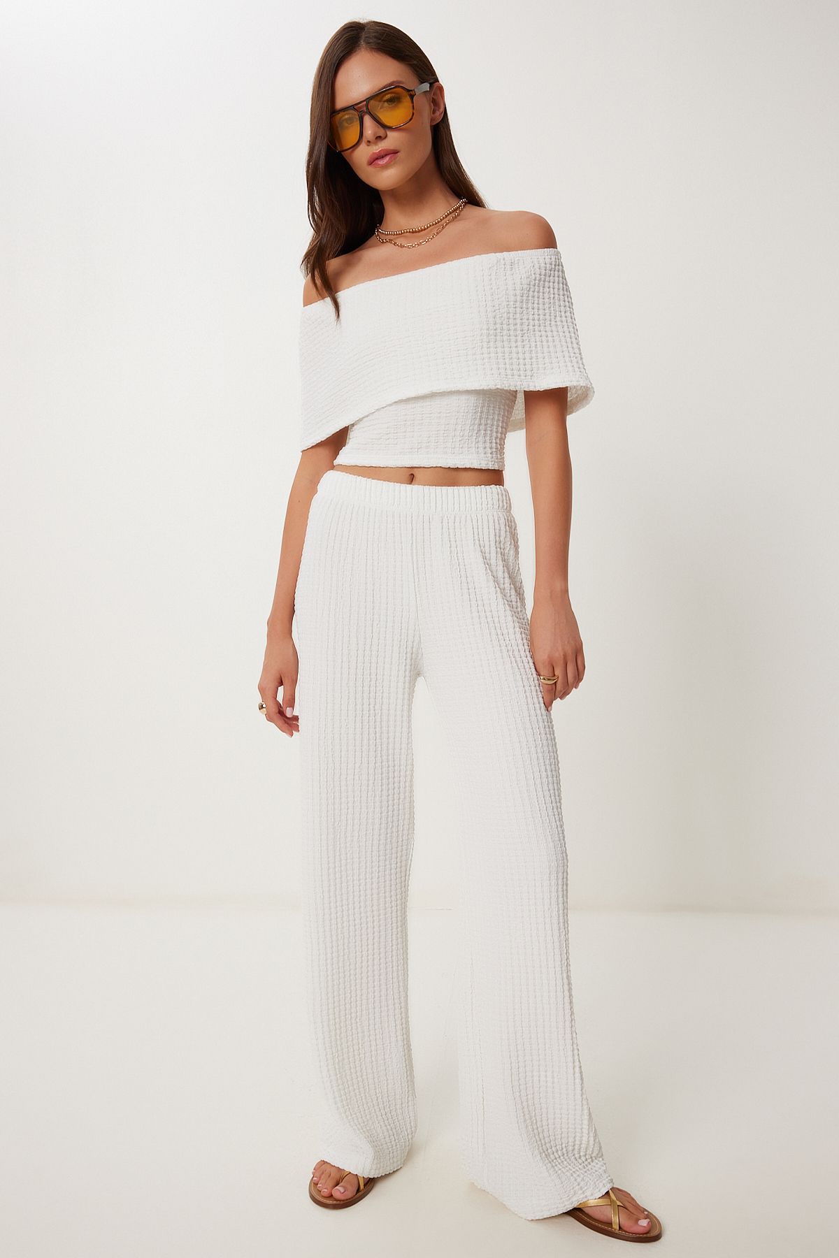 Lovelyİstanbul Dokulu Bluz Pantolon Takım EKRU LZV0014