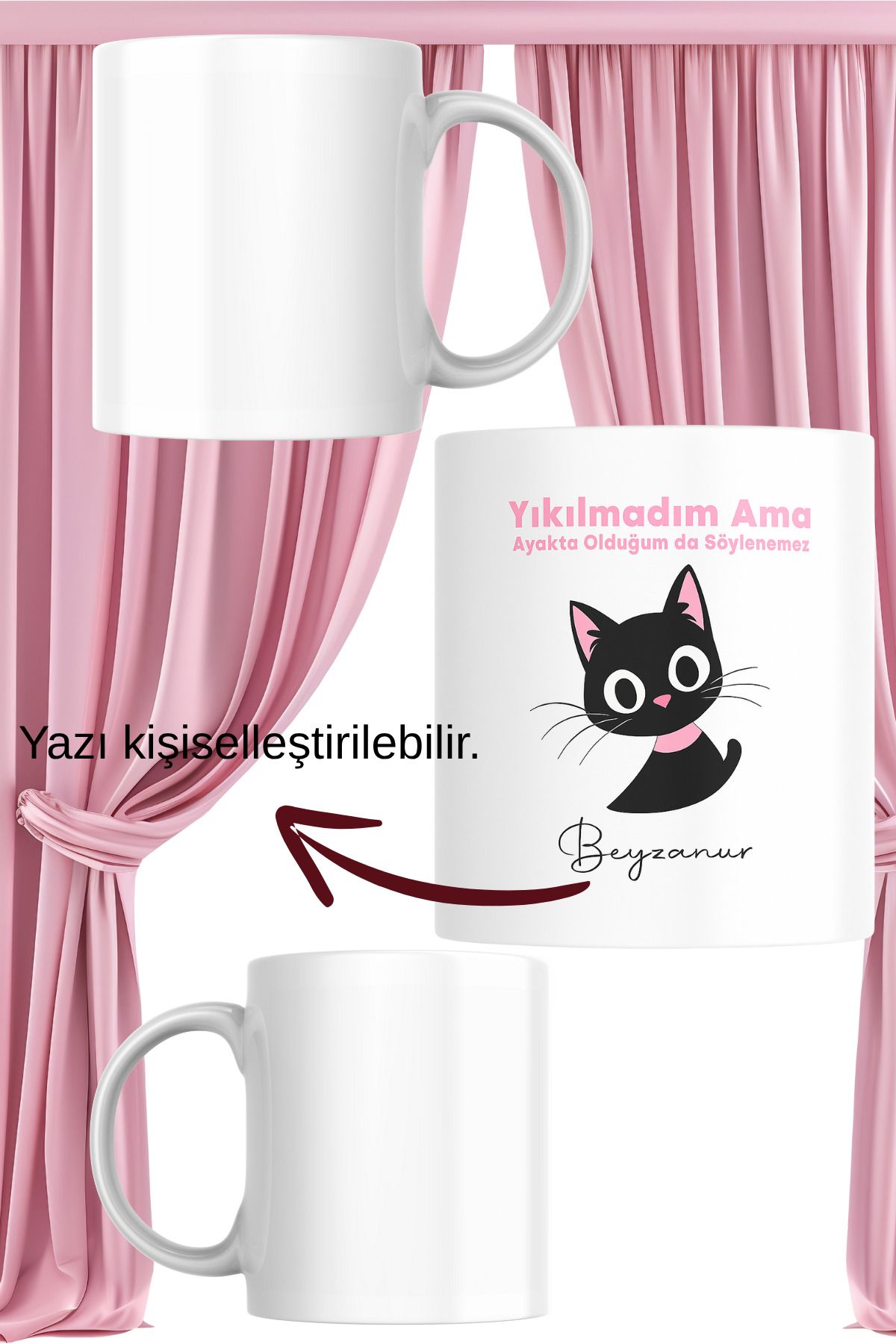 zerhome Yıkılmadım Ama Ayakta Olduğum da Söylenemez Temalı Beyaz Porselen Kupa Bardak