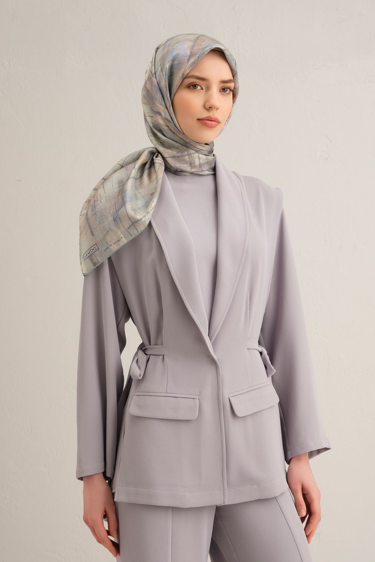 Armine Twill İpek Eşarp 9339D Geometrik Desen Su Yeşili-57