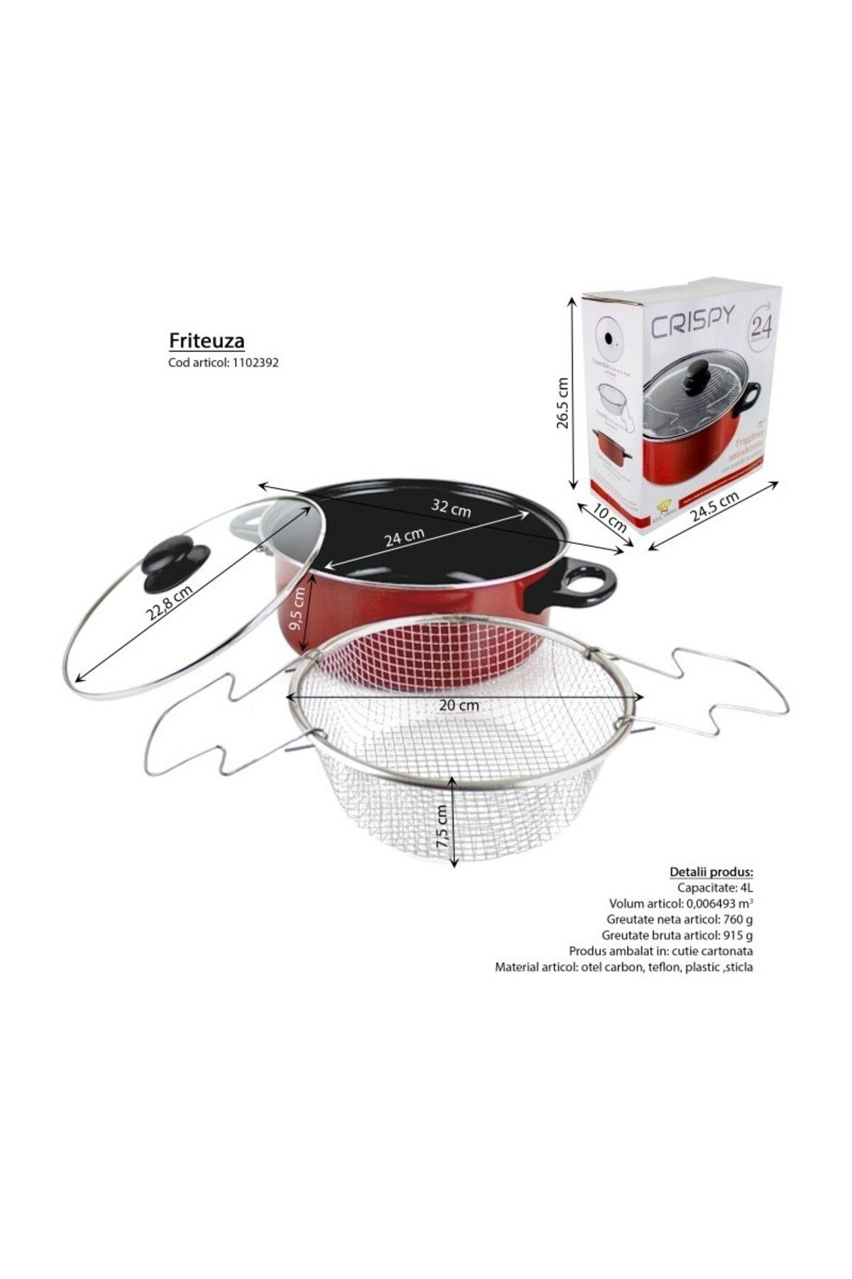 AzHome-Deep fryer, Pot with two handles, sieve and lid 4
