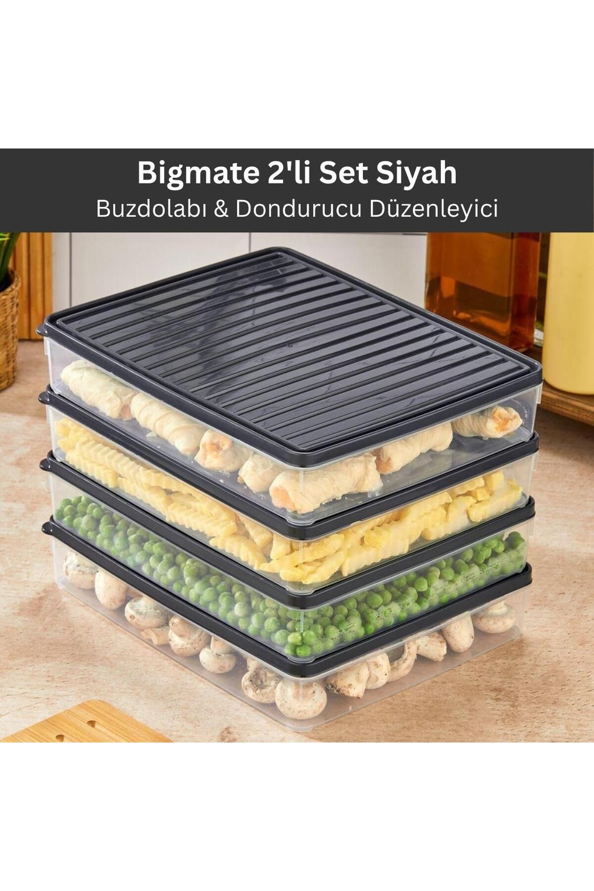 bigmate 2'li Şeffaf Saklama Kabı 2x2,5 Lt BGMT2225 Mikrodalga Buzdolabı ve Dondurucu Uyumlu Düzenley