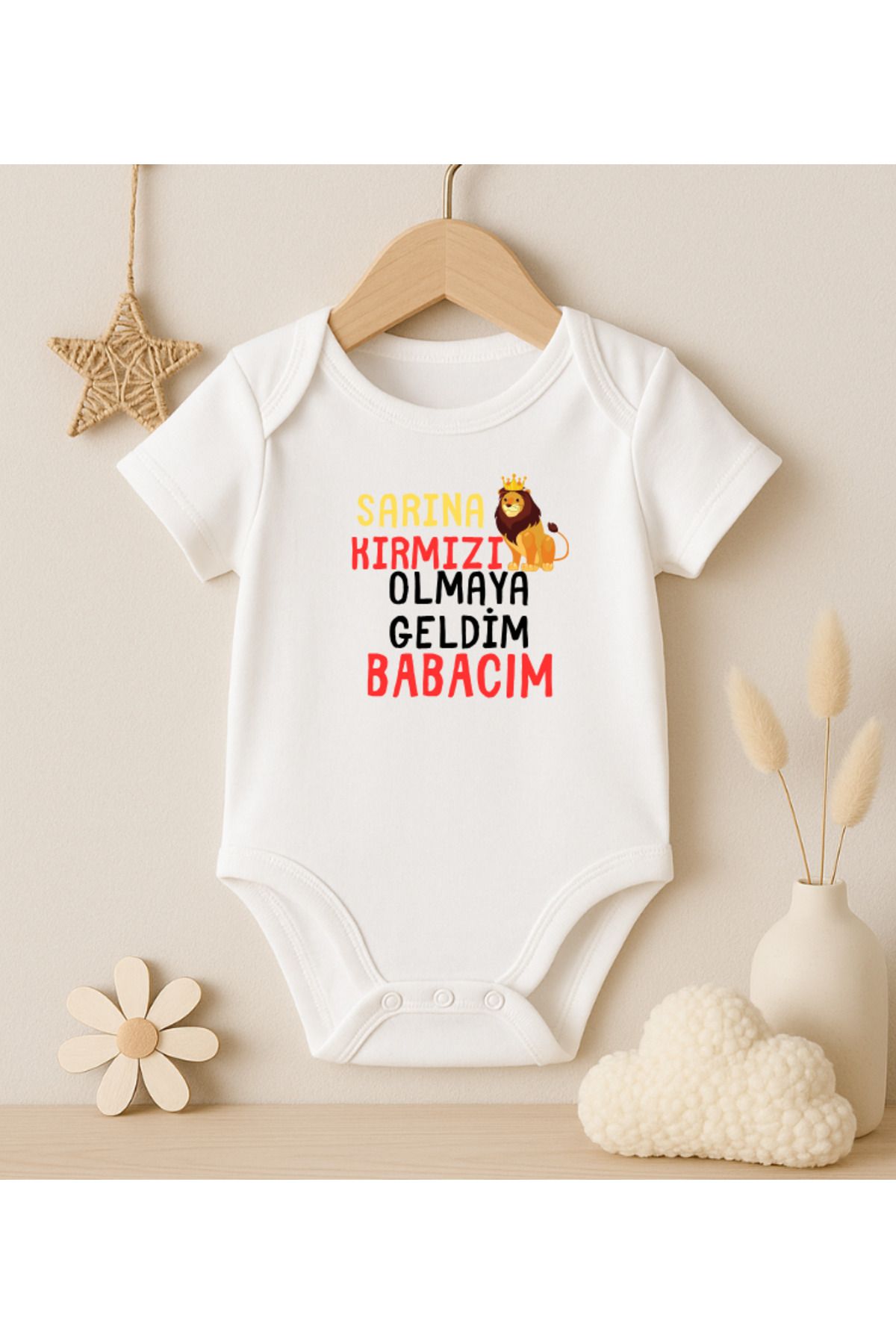 MODAT Sarına Kırmızı Olmaya Geldim BABACIM Yazılı Baskılı Bebek badi zıbın