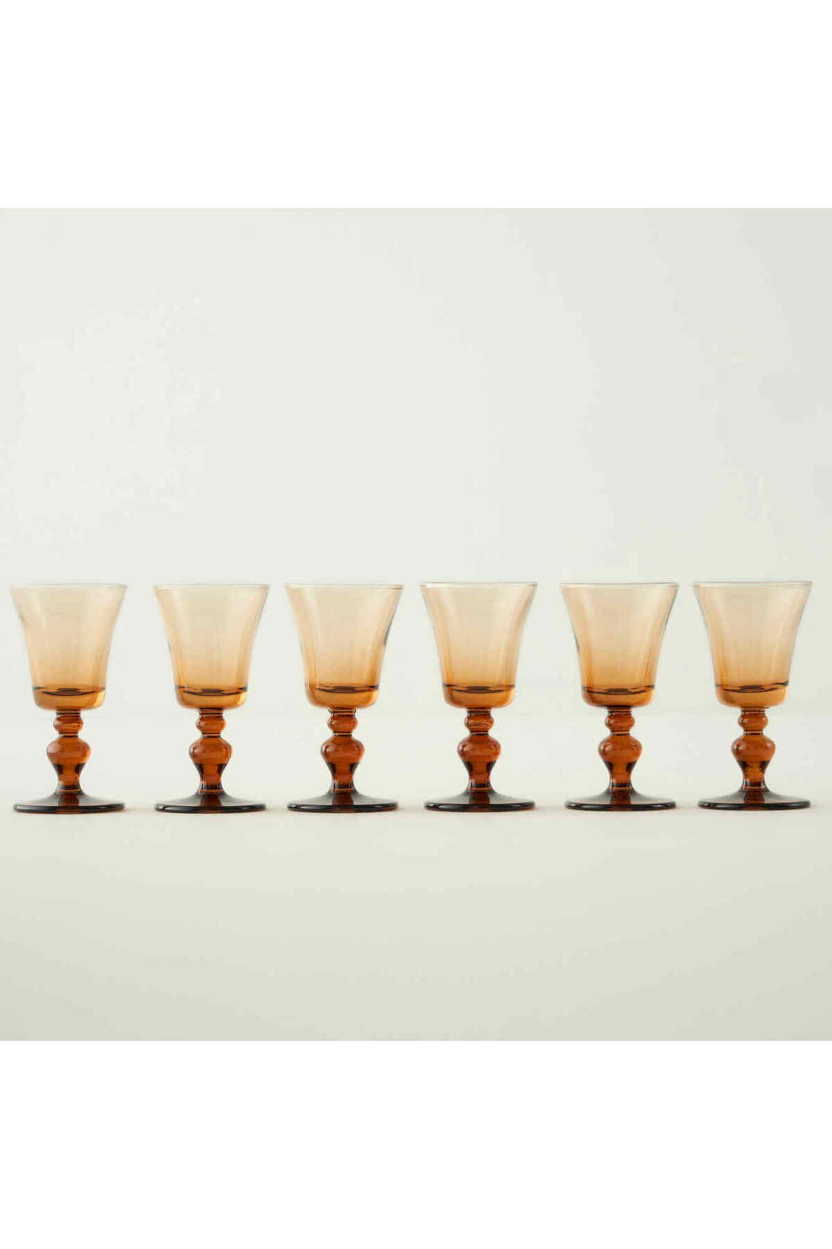 Bella Maison Colored 6'lı Ayaklı Kahve Yanı Su Bardağı Amber (47 cc)