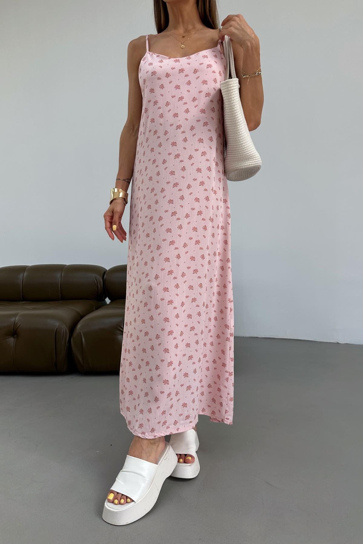 mylove İp Askılı Flower Midi Elbise Pembe