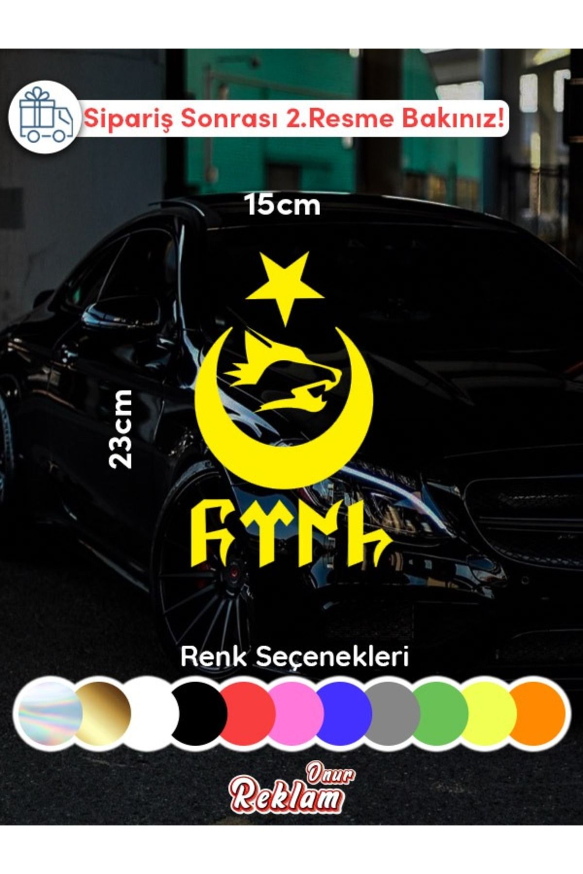 Onur Reklam Bozkurt Ay-Yıldız Tam Boy Araç Stickerı – 15x23cm (Türk Mitolojisi Temalı)