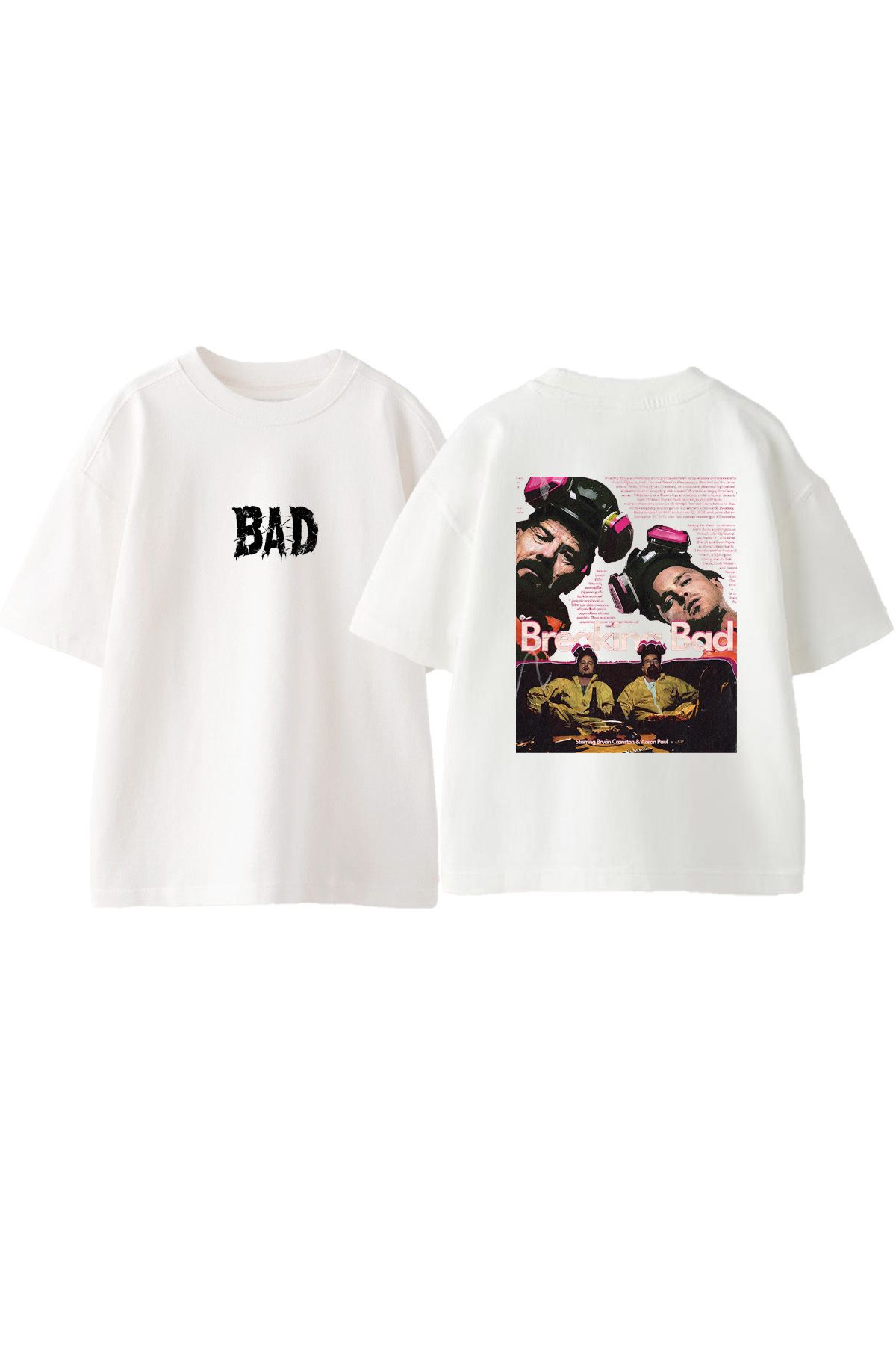 Anetos Breaking Bad Ön Arka Baskılı Pamuk Beyaz Oversize T shirt