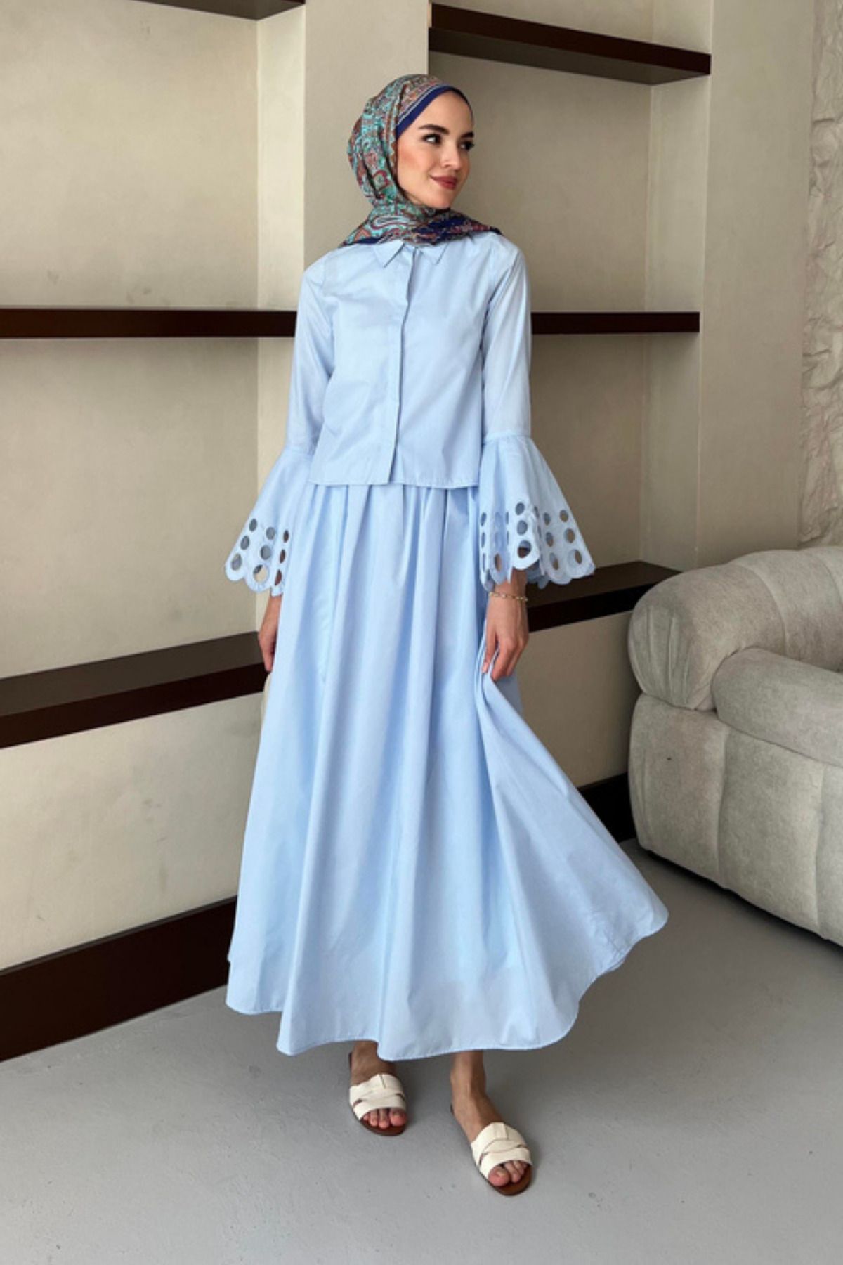 Alhabb Manşet Detaylı Modern İkili Takım - Gömlek Etek Takım