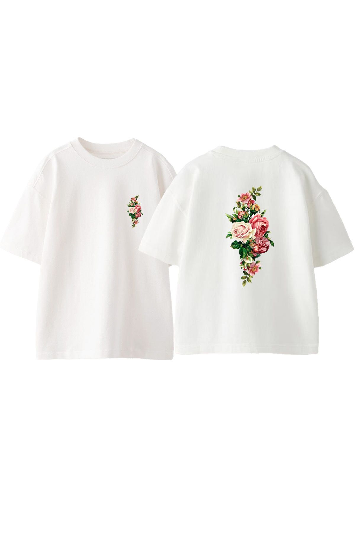Anetos Güller Ön Arka Baskılı Pamuk Beyaz Oversize T shirt