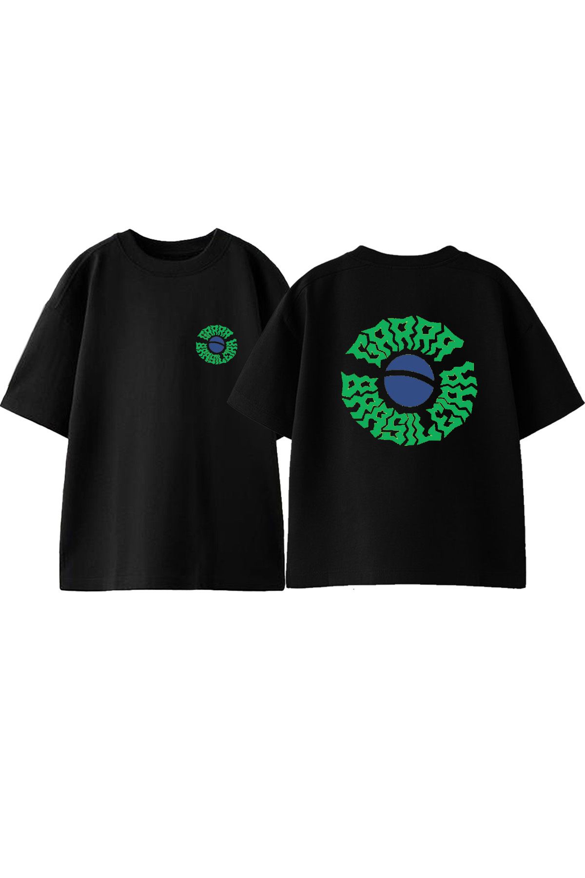 Anetos Brazilya Ön Arka Baskılı Pamuk Siyah Oversize T shirt