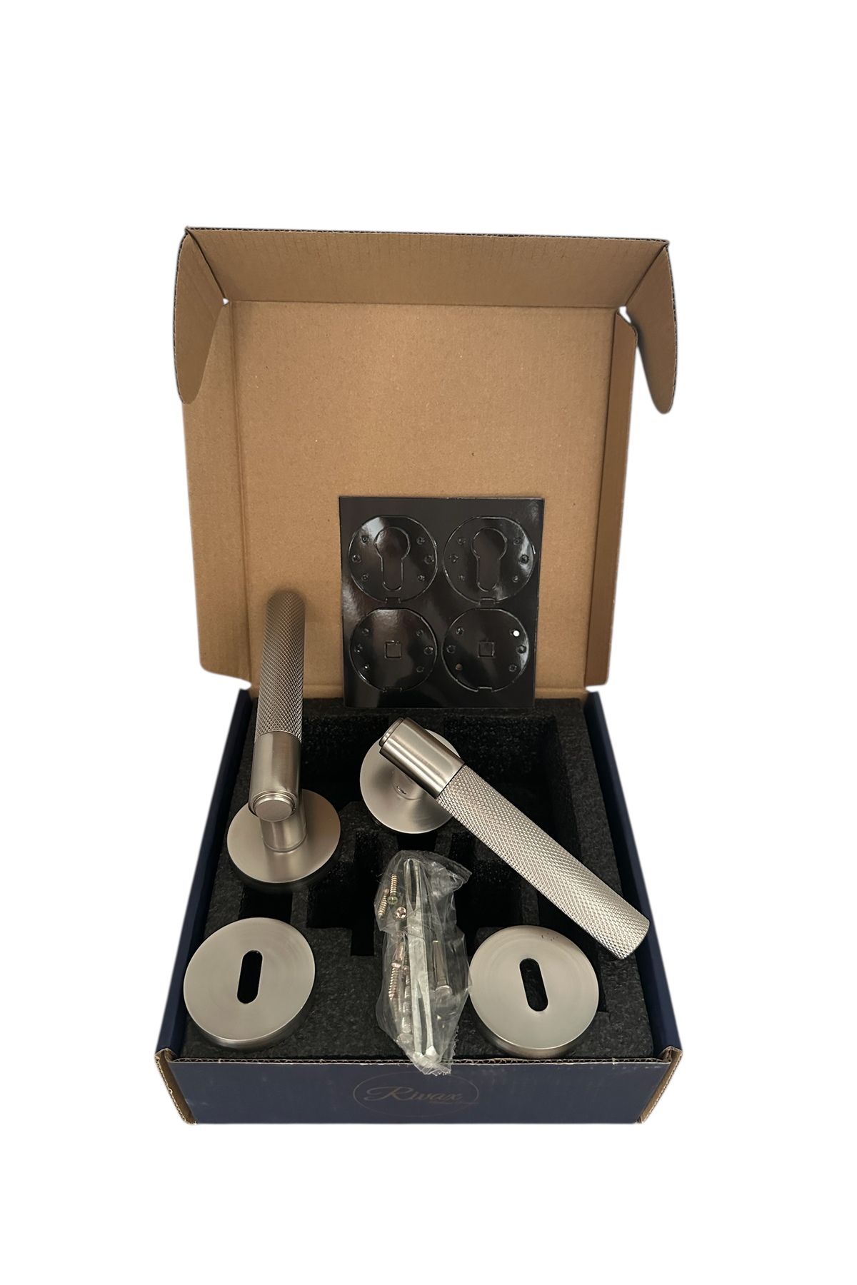 KOLDOOR-Rivax Meta Inox Zamak Round Rosette Room Door Handle 1 Set 3