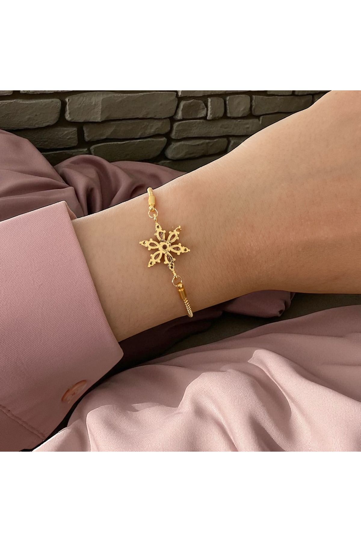C&On Design ❄️Altın Renk Kar Tanesi Figürlü Ayarlanabilir Zarif Bileklik