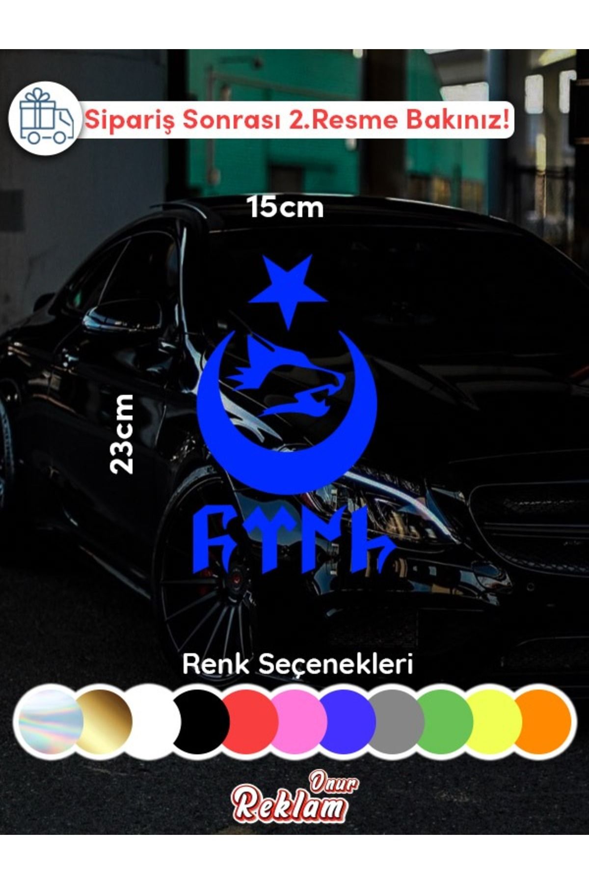 Onur Reklam Bozkurt Ay-Yıldız Tam Boy Araç Stickerı – 15x23cm (Türk Mitolojisi Temalı)