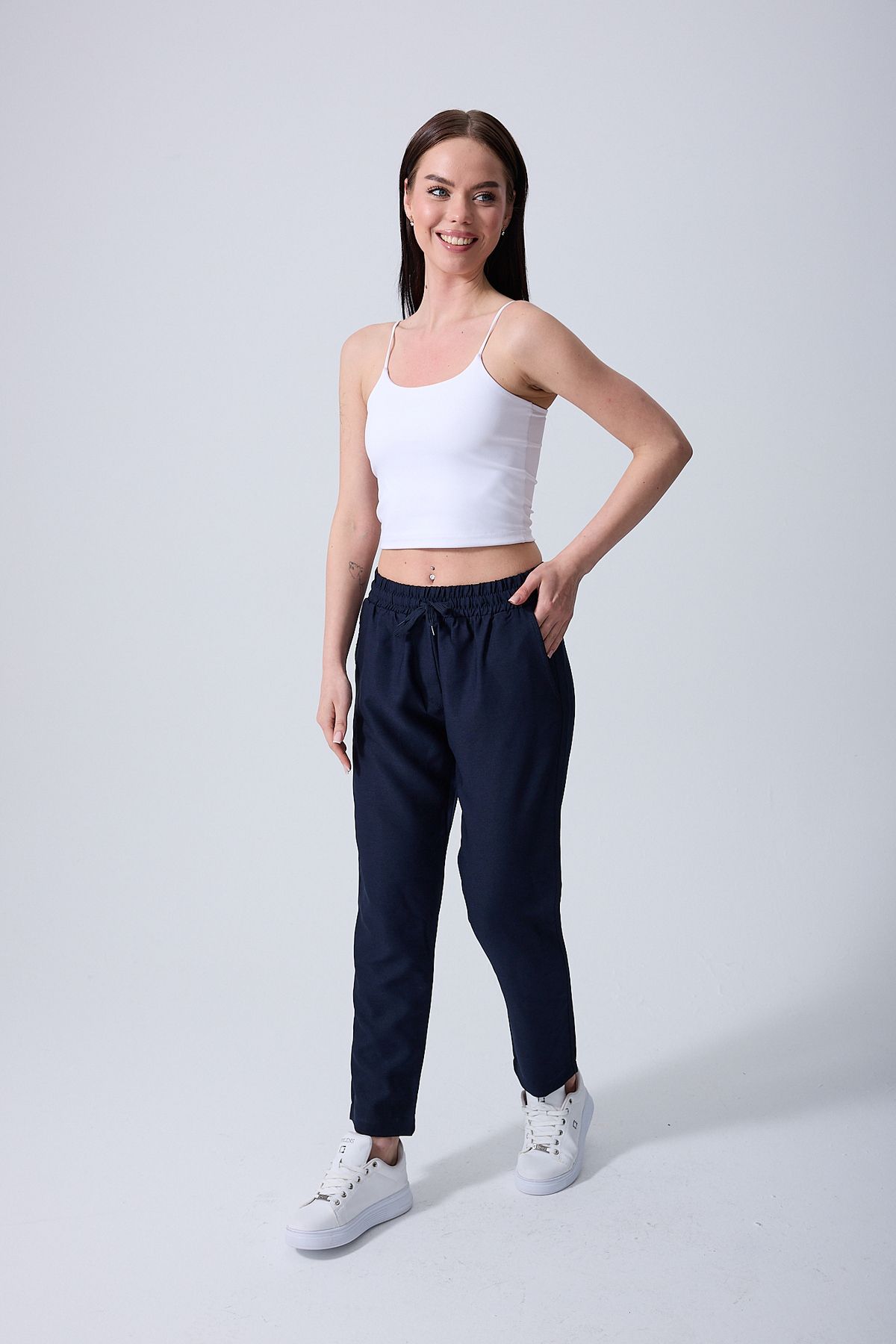 Miss couture Keten Viskon Joggers Çift Cepli Rahat Kesim 7/8 Paça Boyu. Yaz ve Bahar Ayları İçin Tasarl