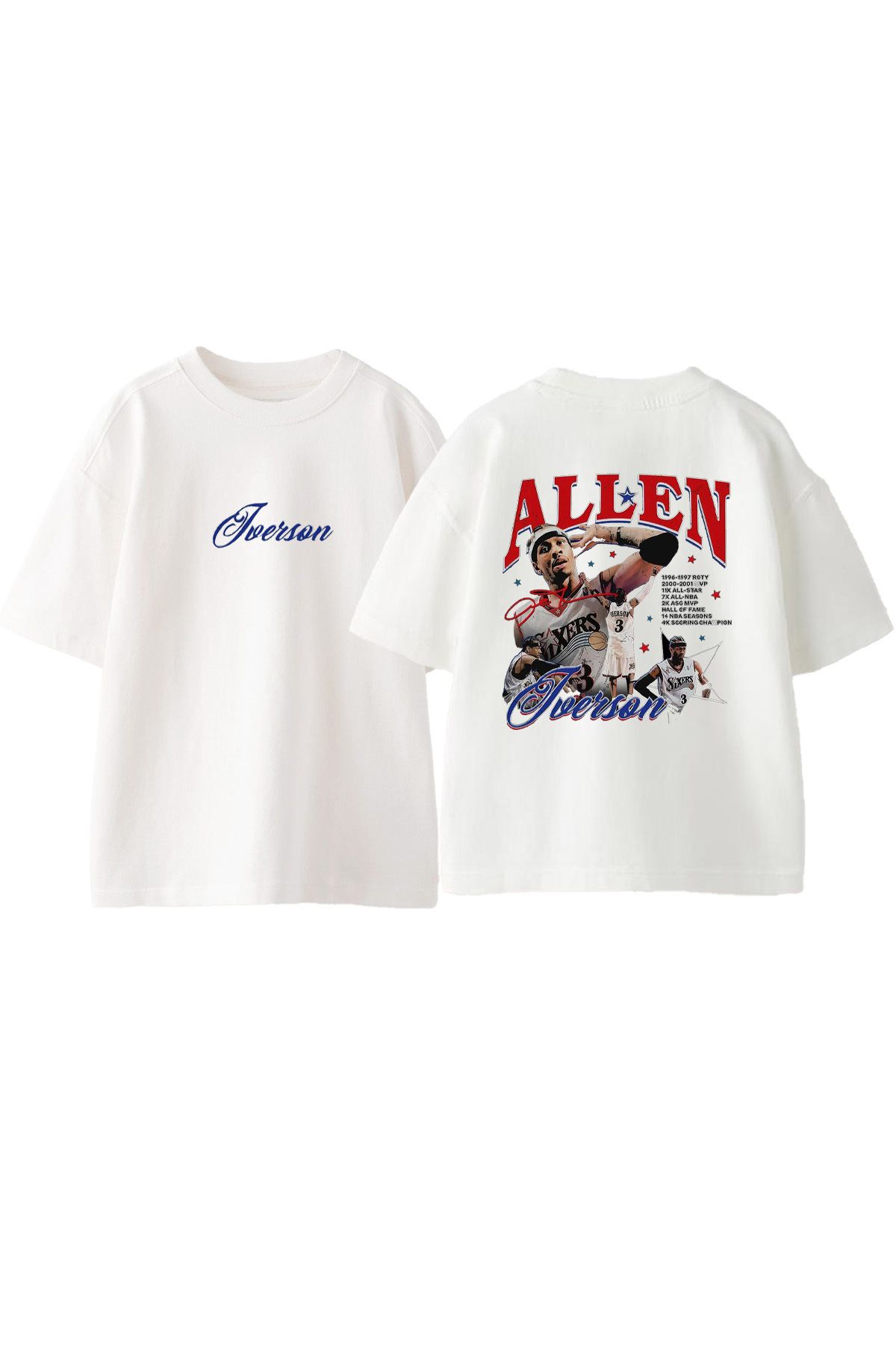 Anetos Allen Ön Arka Baskılı Pamuk Beyaz Oversize T shirt