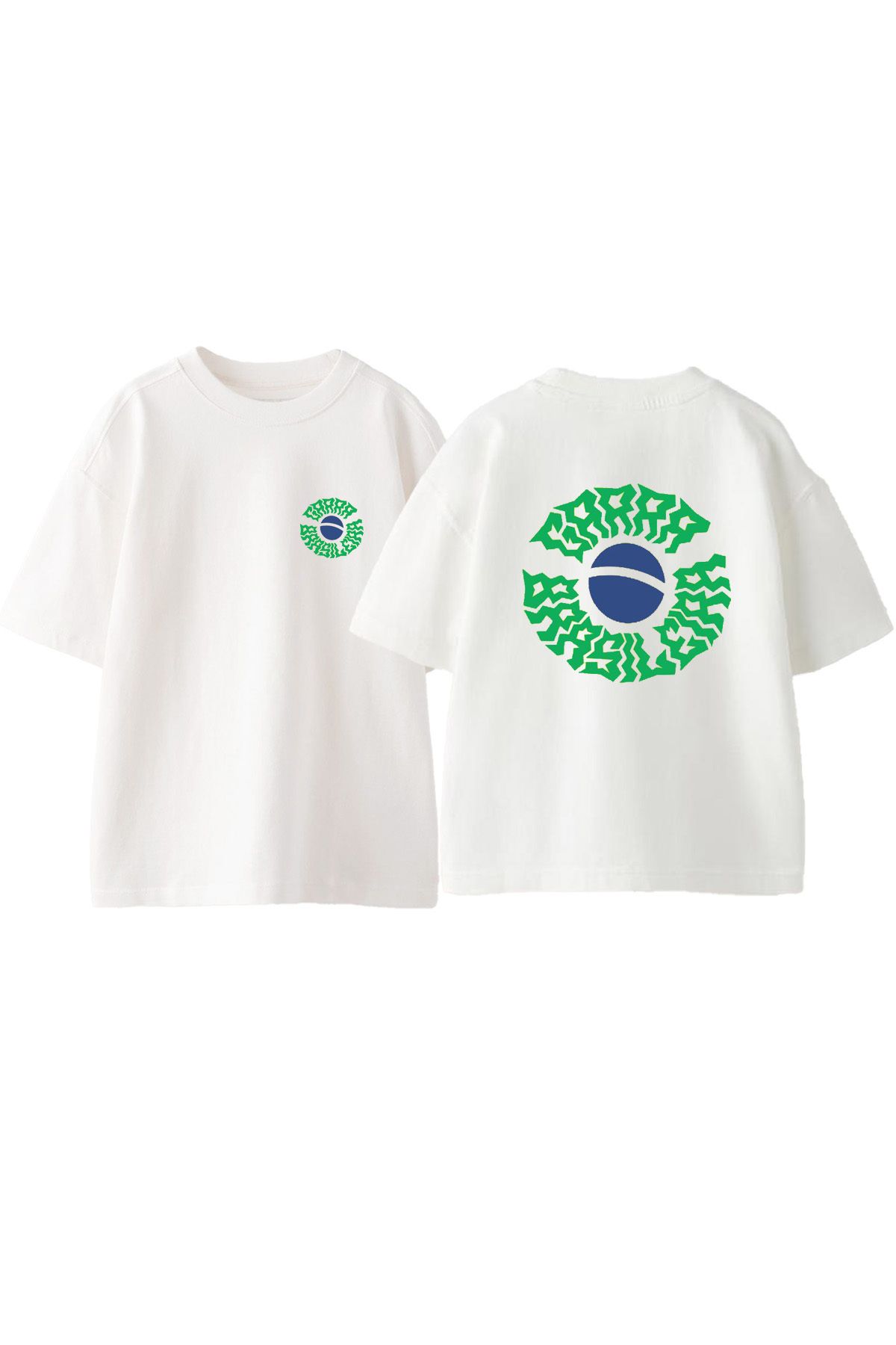 Anetos Brazilya Ön Arka Baskılı Pamuk Beyaz Oversize T shirt
