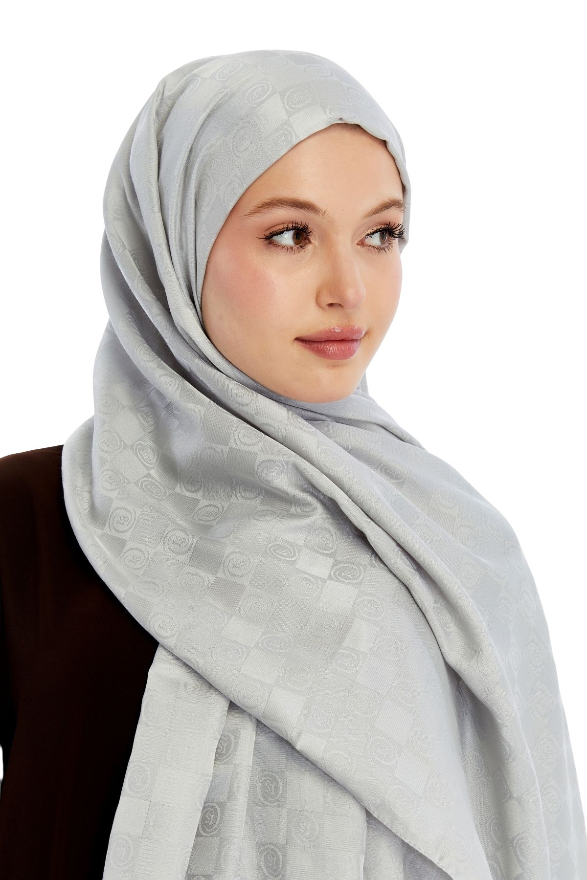 Altobeh-Monogram Checkerboard Pattern Shawl - Gray 2