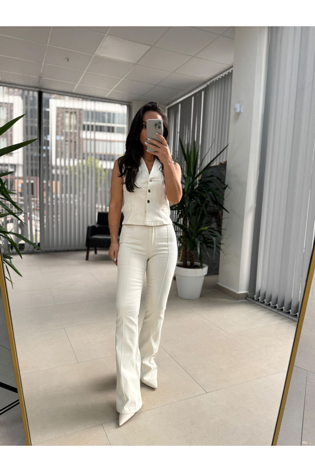 caddstore Cr 4014 Gabardin Yelekli Ekru Takım