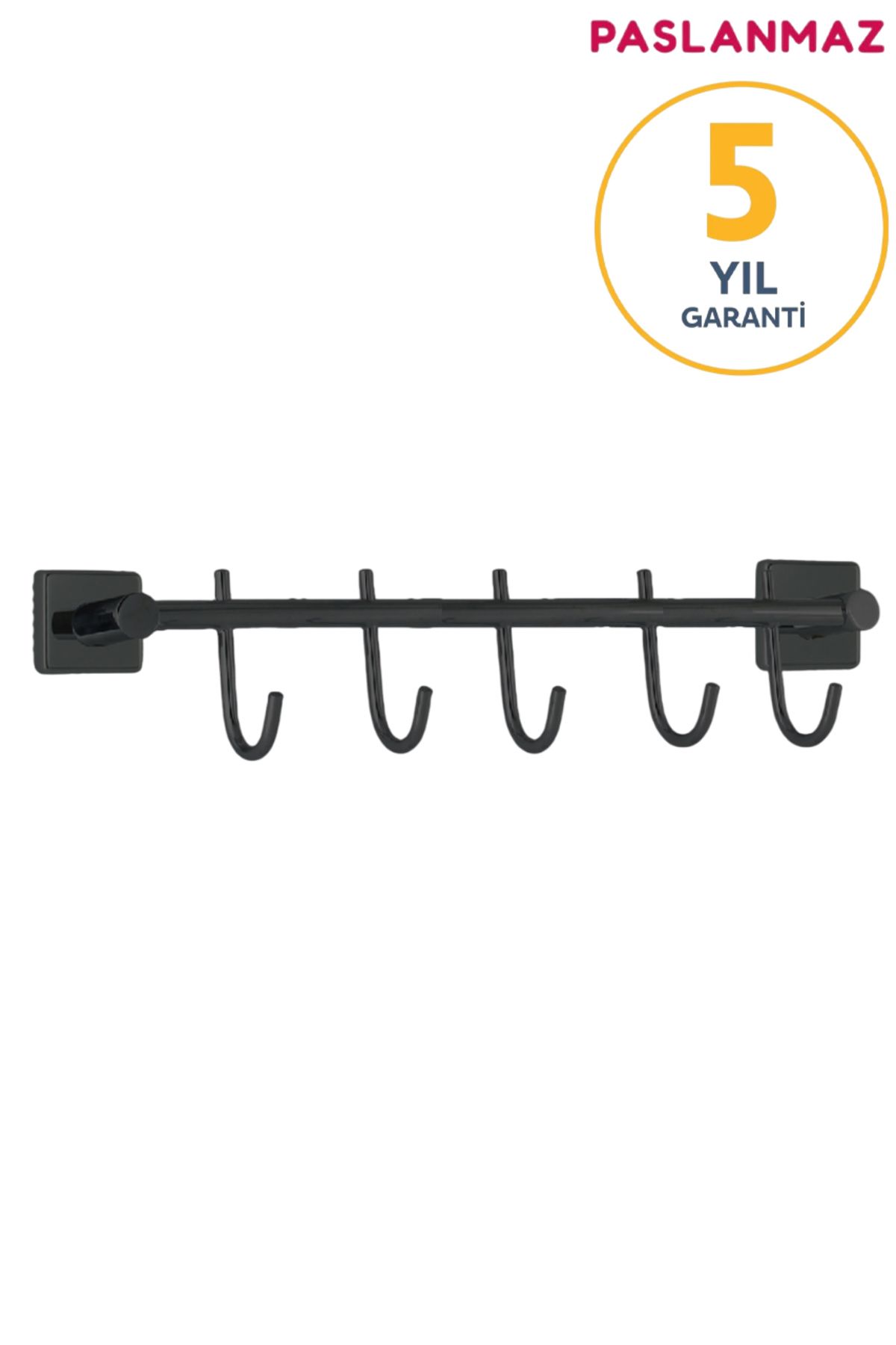BanyomHome Paslanmaz Pirinç Mat Siyah Karedeniz 5’Li Set Askılık