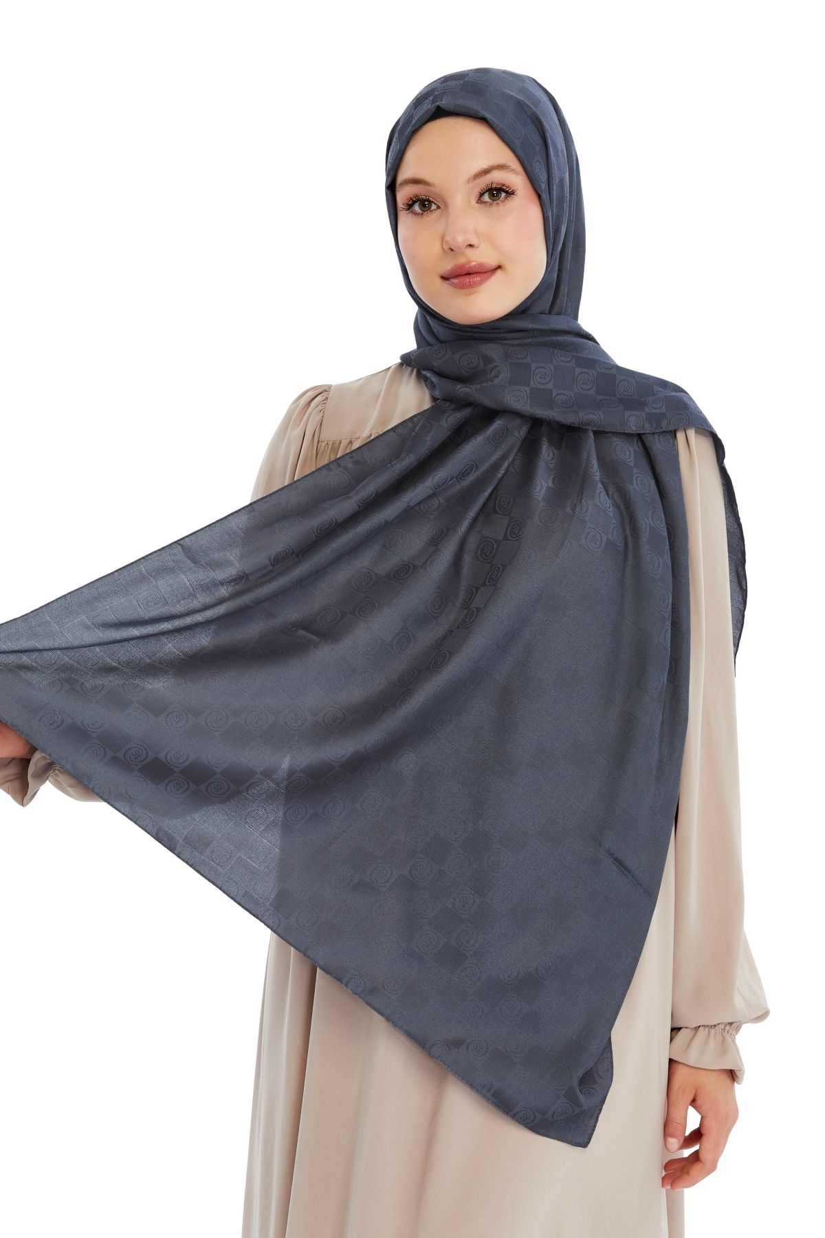 Altobeh-Monogram Checkerboard Pattern Shawl - Anthracite 6