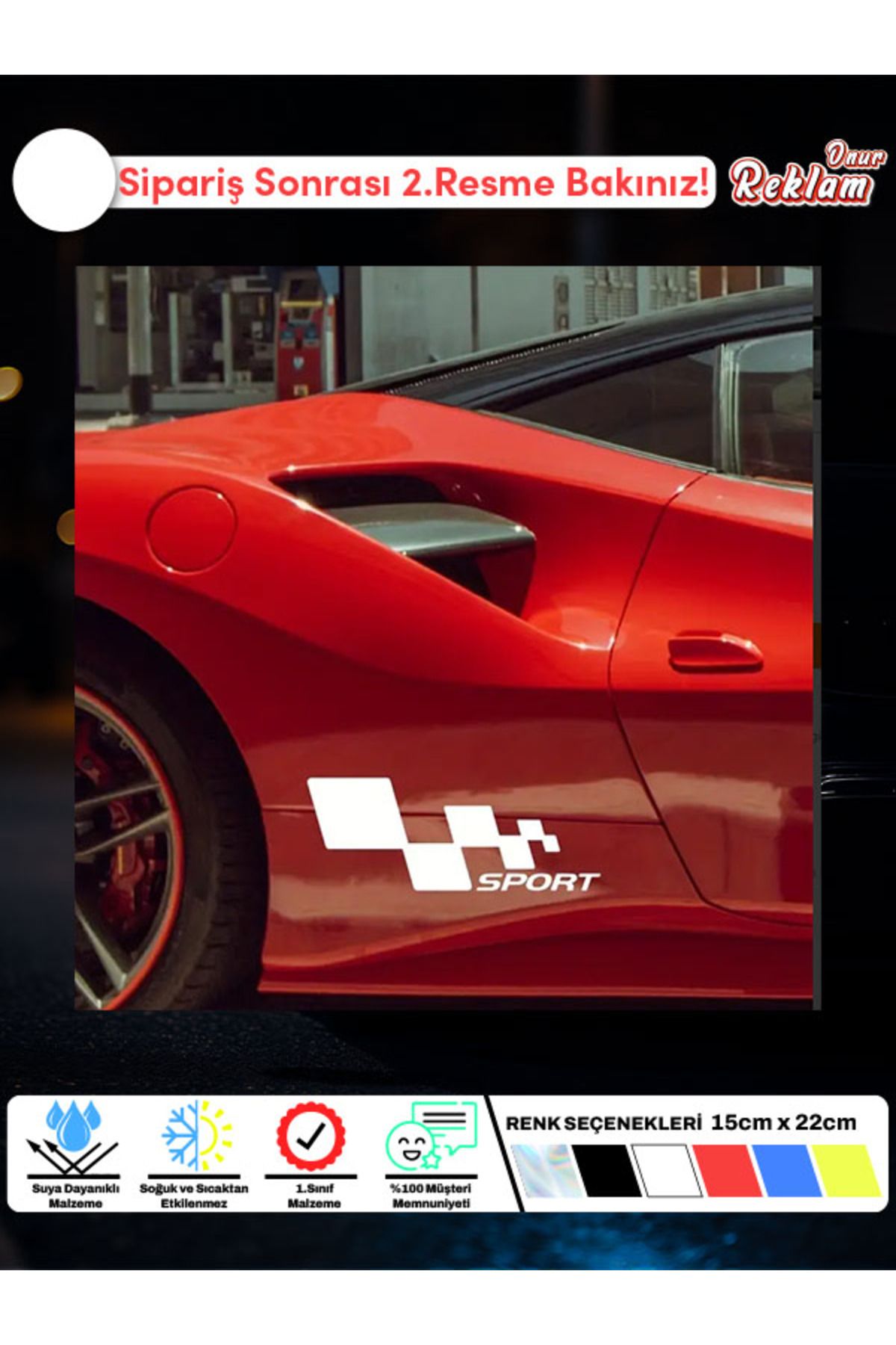 Onur Reklam SPORT Yan Kapı Araba Stickerı – Yarış Temalı Suya Dayanıklı Vinil Çıkartma