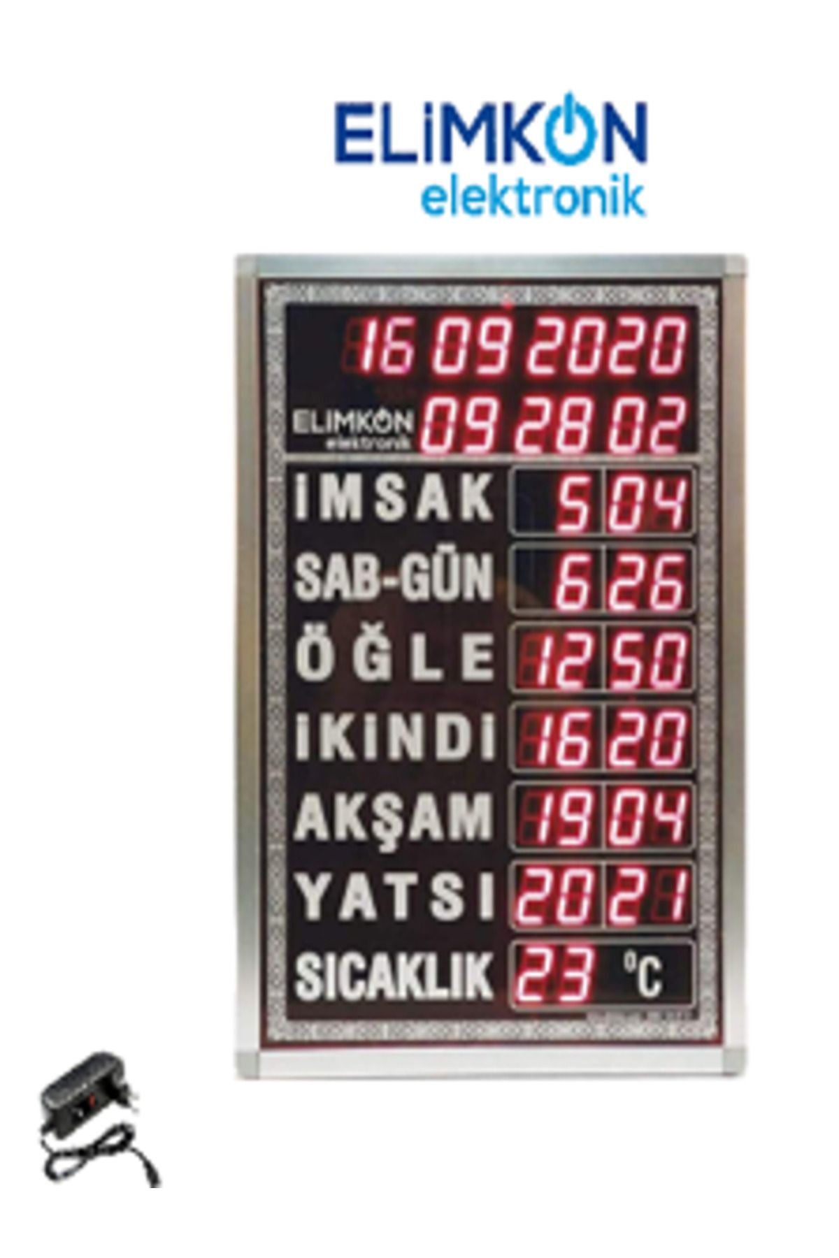 Elimkon VAKİTMATİK DİJİTAL İMSAKİYE CAMİİ SAATİ BÜYÜK BOY MODEL GÜMÜŞ