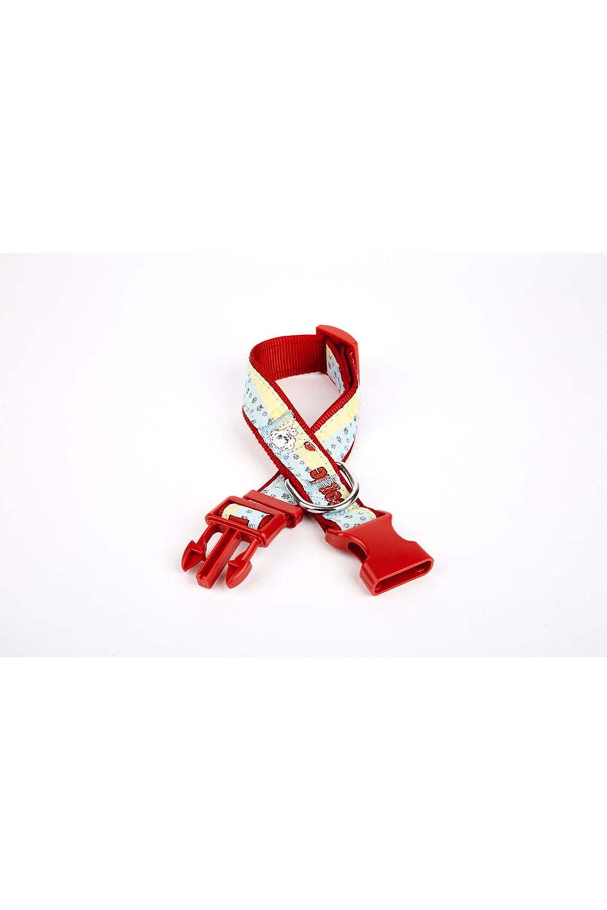 Zayla Pati Desenli Dokuma Köpek Boyun Tasması 3 cm x 36-60 cm Kırmızı