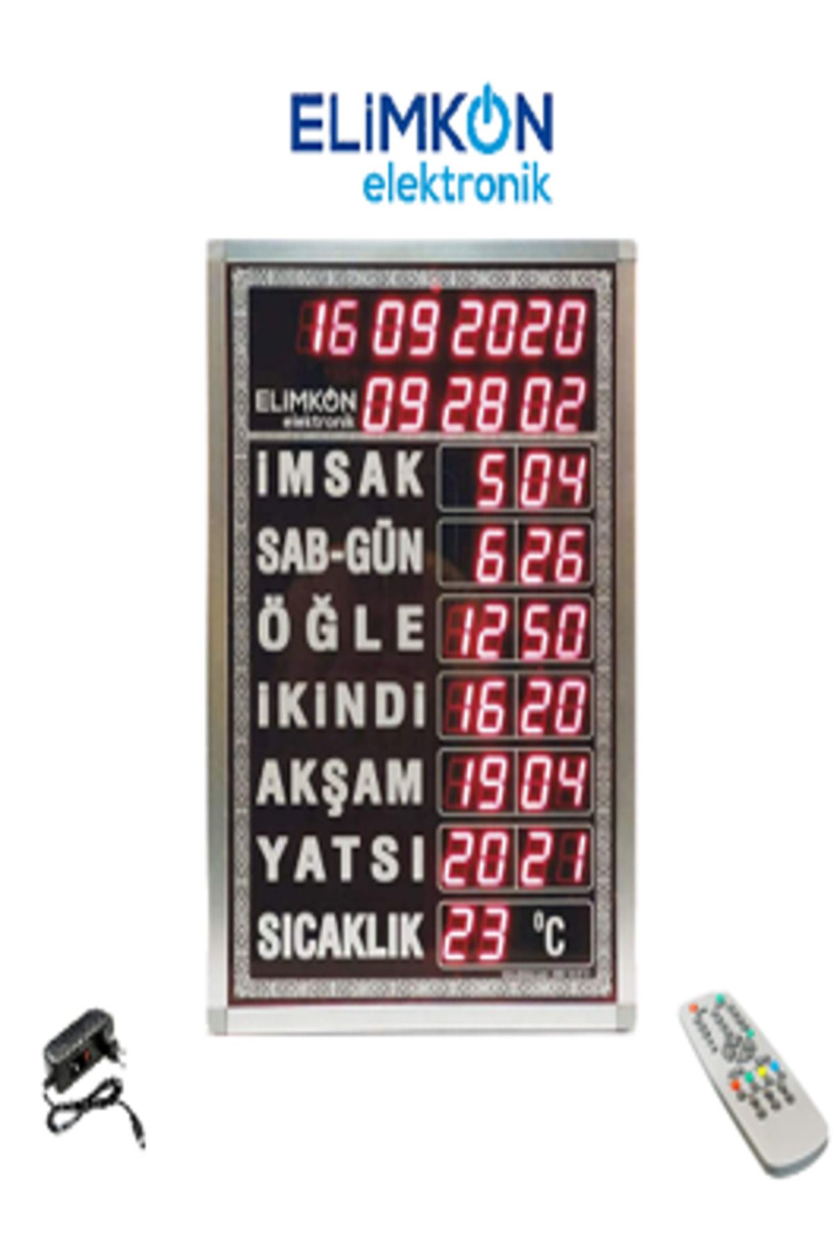 Elimkon VAKİTMATİK DİJİTAL İMSAKİYE CAMİİ SAATİ BÜYÜK BOY KUMANDALI GÜMÜŞ