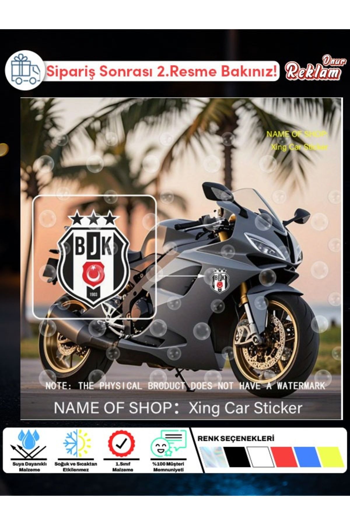 Onur Reklam Beşiktaş BJK Arma Sticker – Araç Camı & Kaporta Etiketi – 15x15 cm