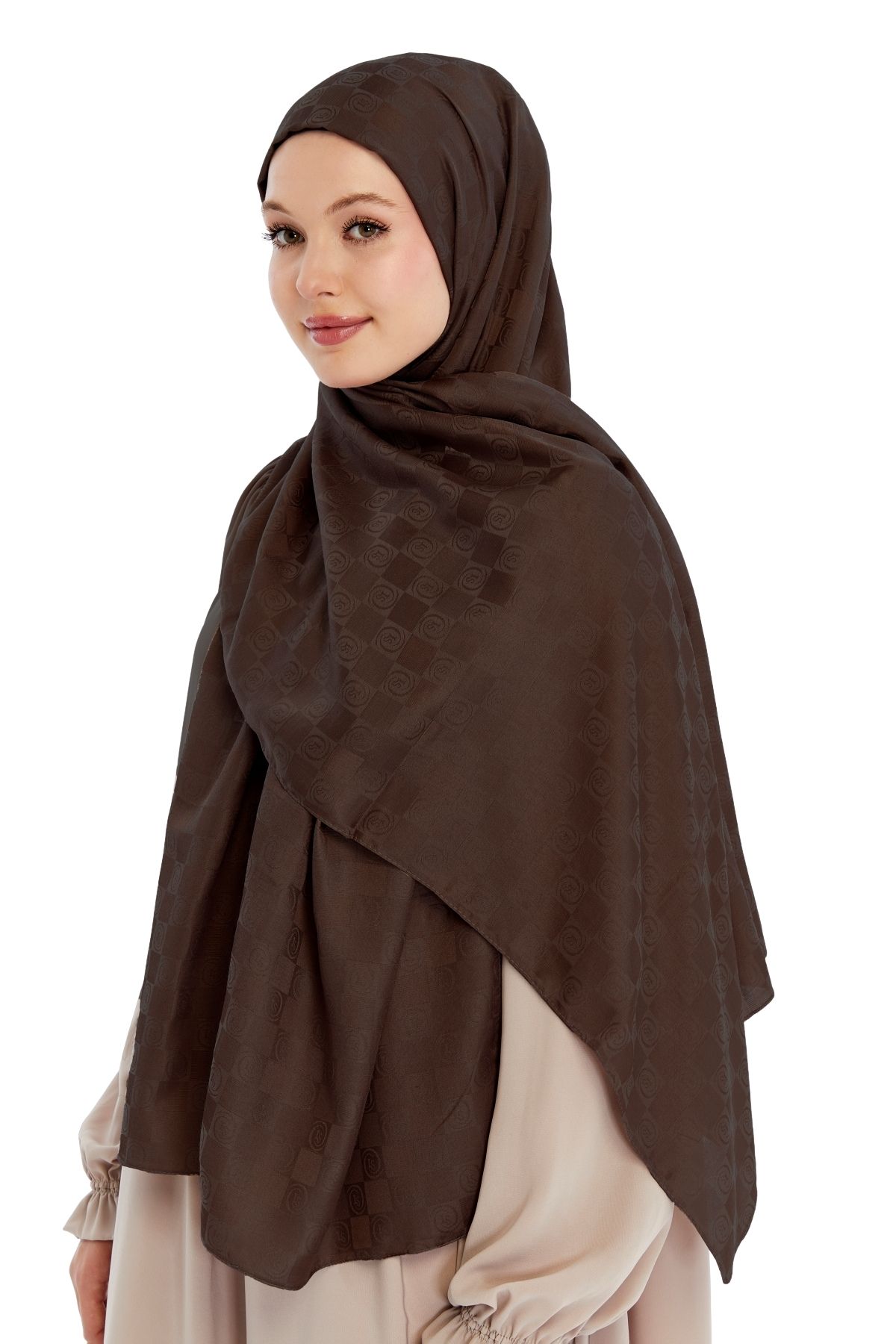 Altobeh-Monogram Checkerboard Pattern Shawl - Dark Mink 5