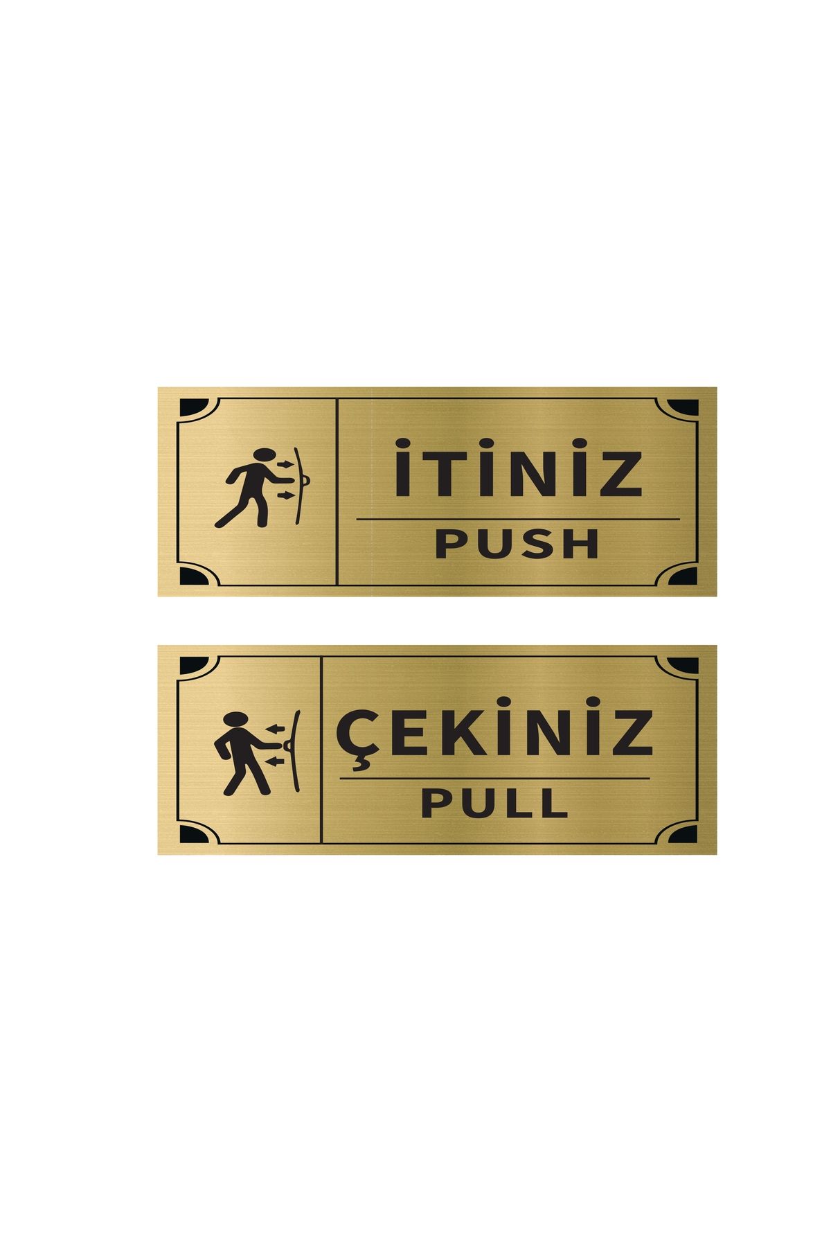 Mayeka İtiniz - Çekiniz Dikdörtgen İkili Levha Set Altın Metal Yönlendirme Tabelası Kişiye Özel