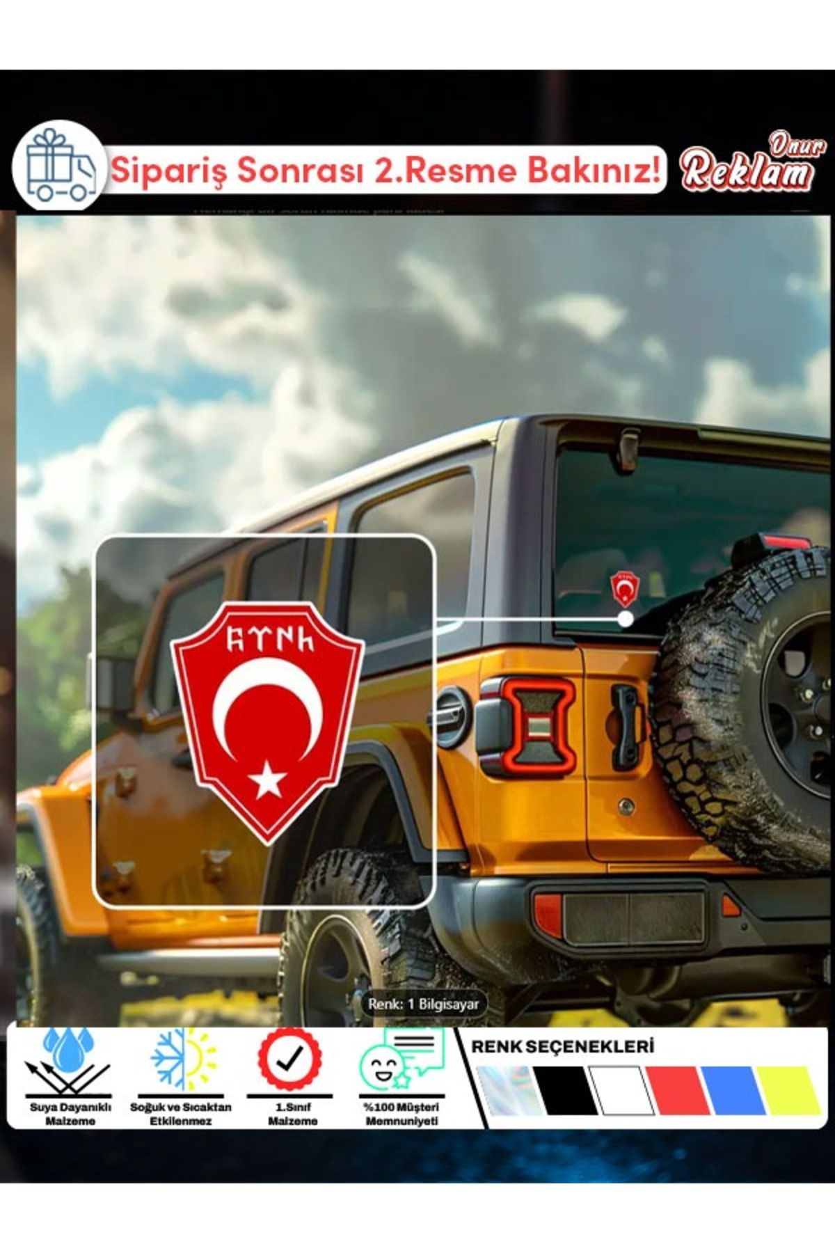 Onur Reklam Kurtbaşlı Ay-Yıldız Kalkan Sticker – 12x15 cm Tamga Armalı Araba Etiketi
