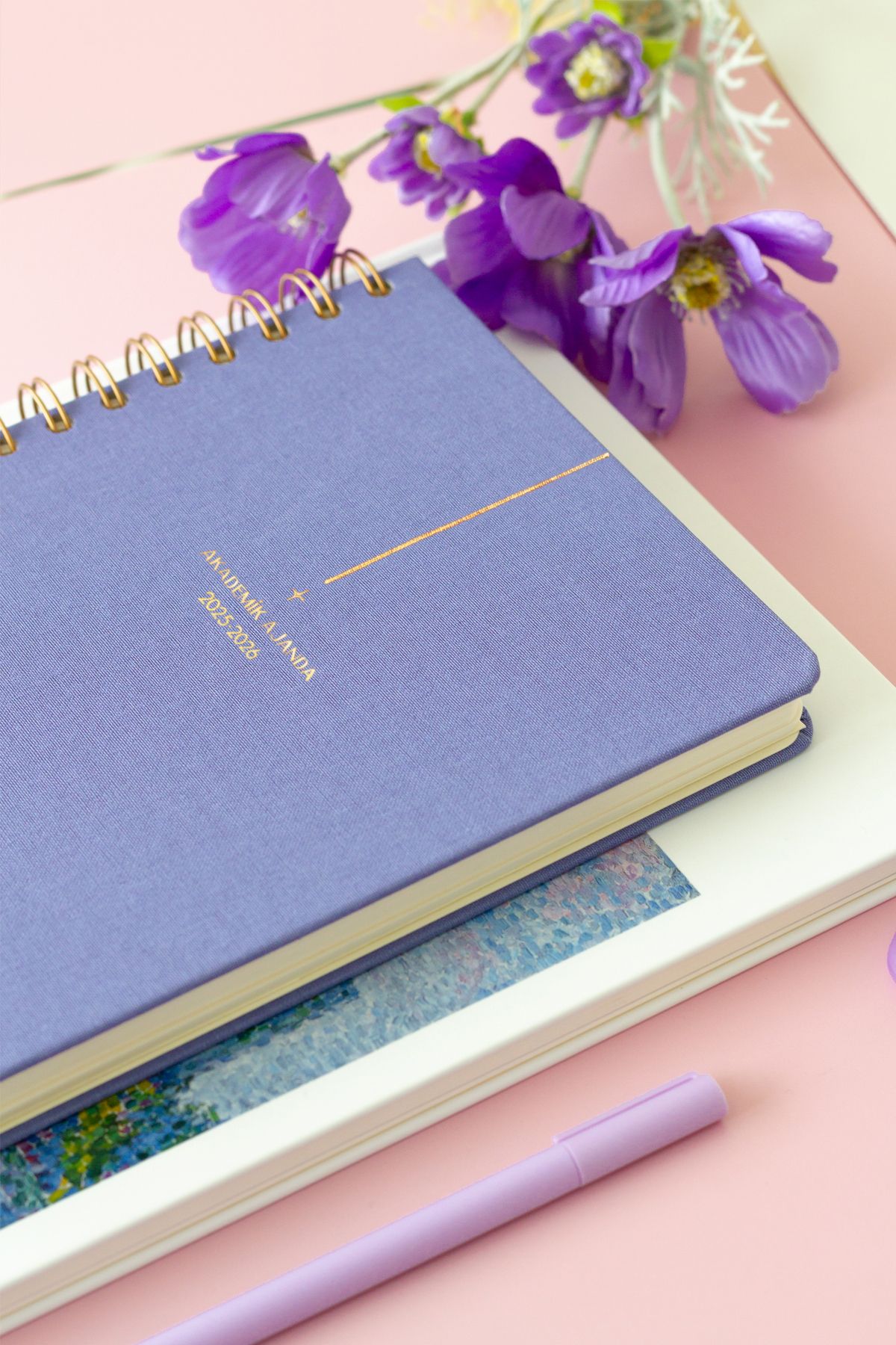 Matt Notebook 2025-2026 A5 Keten Akademik Ajanda Spiralli 15x21 cm - 17 Aylık Lila