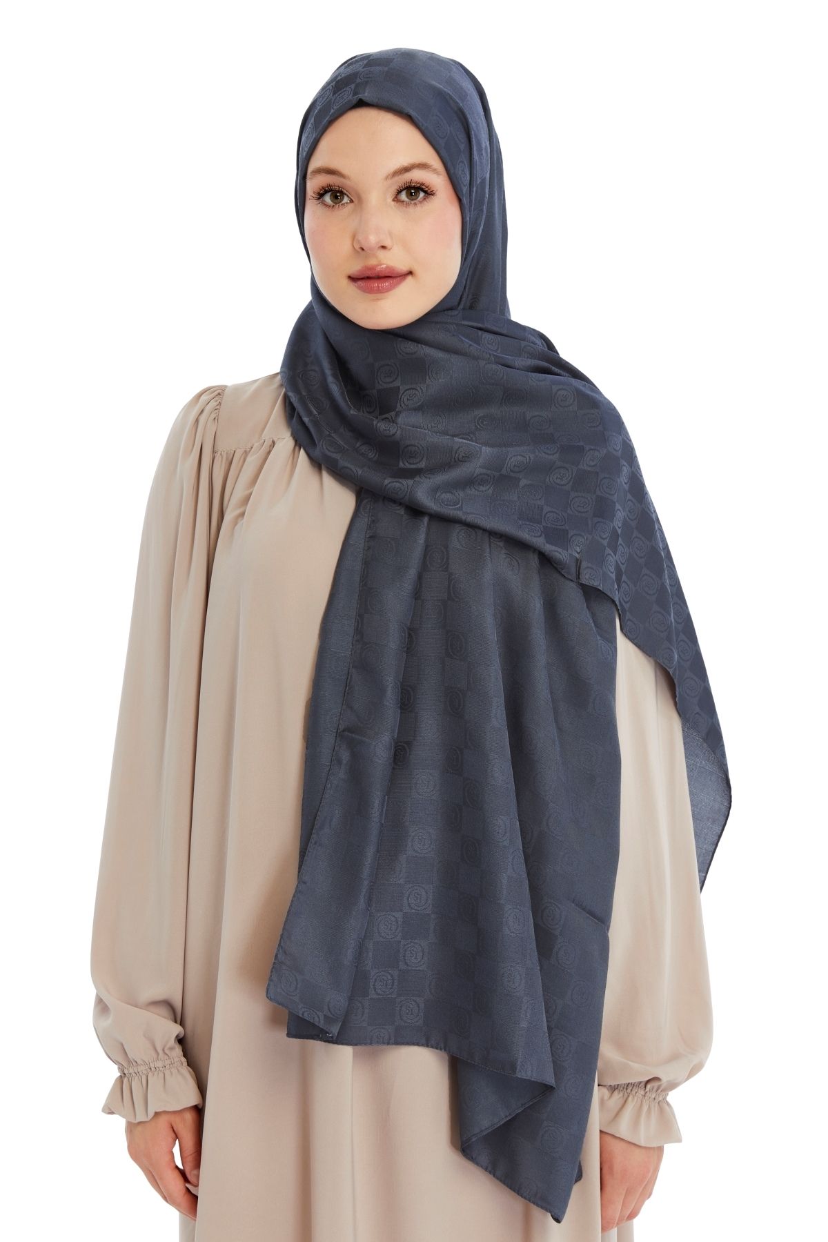 Altobeh-Monogram Checkerboard Pattern Shawl - Anthracite 3